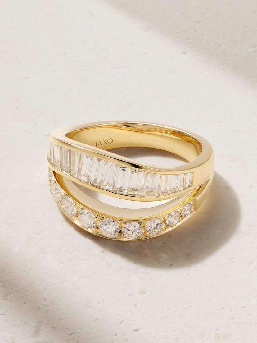 Anita Ko Two Row Wave 18-karat Gold Diamond Ring