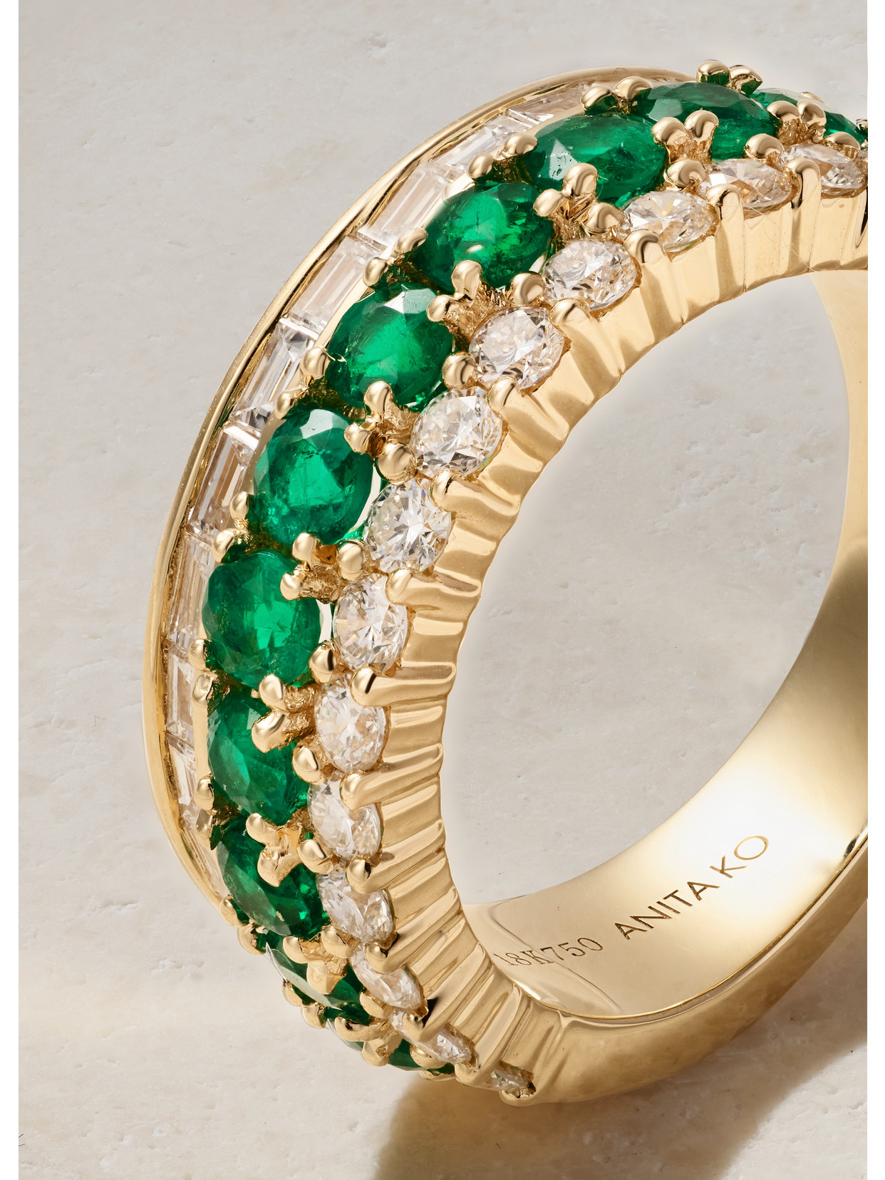 Shop Anita Ko 18-karat Gold, Emerald And Diamond Ring In Green