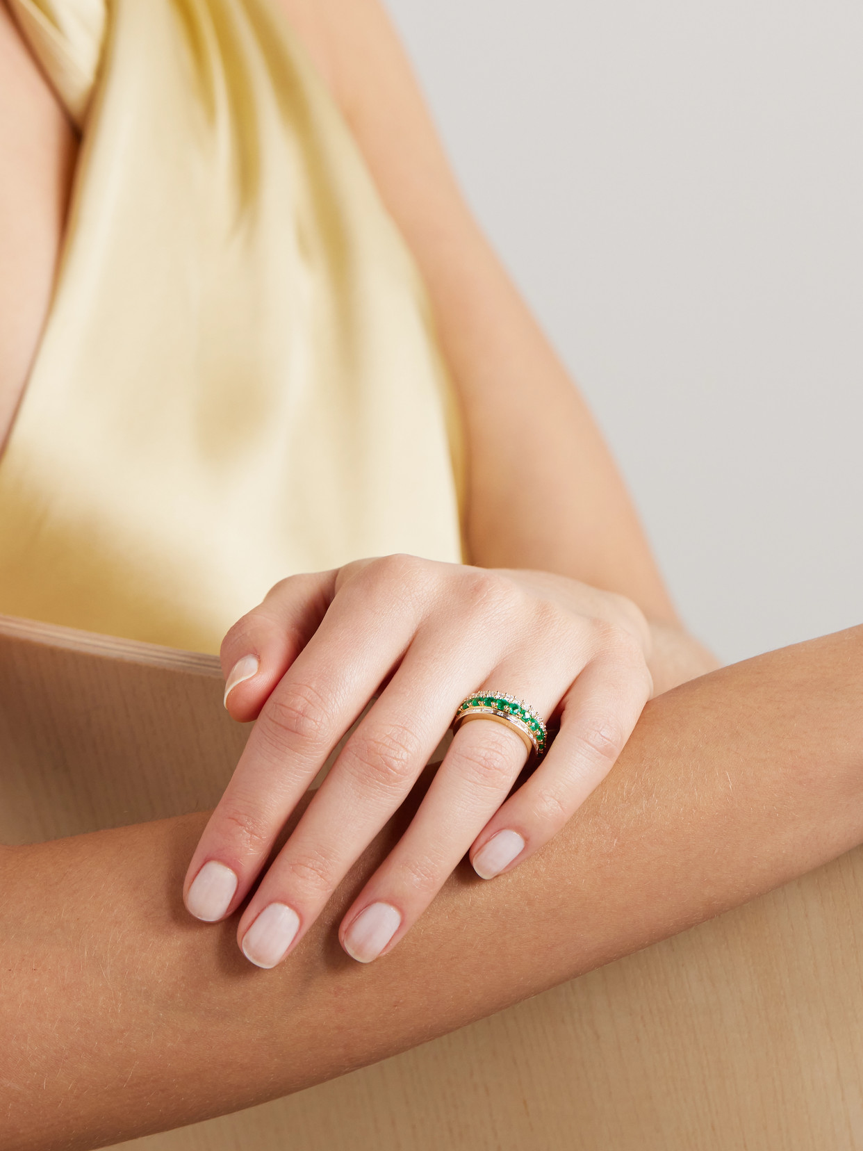 Shop Anita Ko 18-karat Gold, Emerald And Diamond Ring In Green