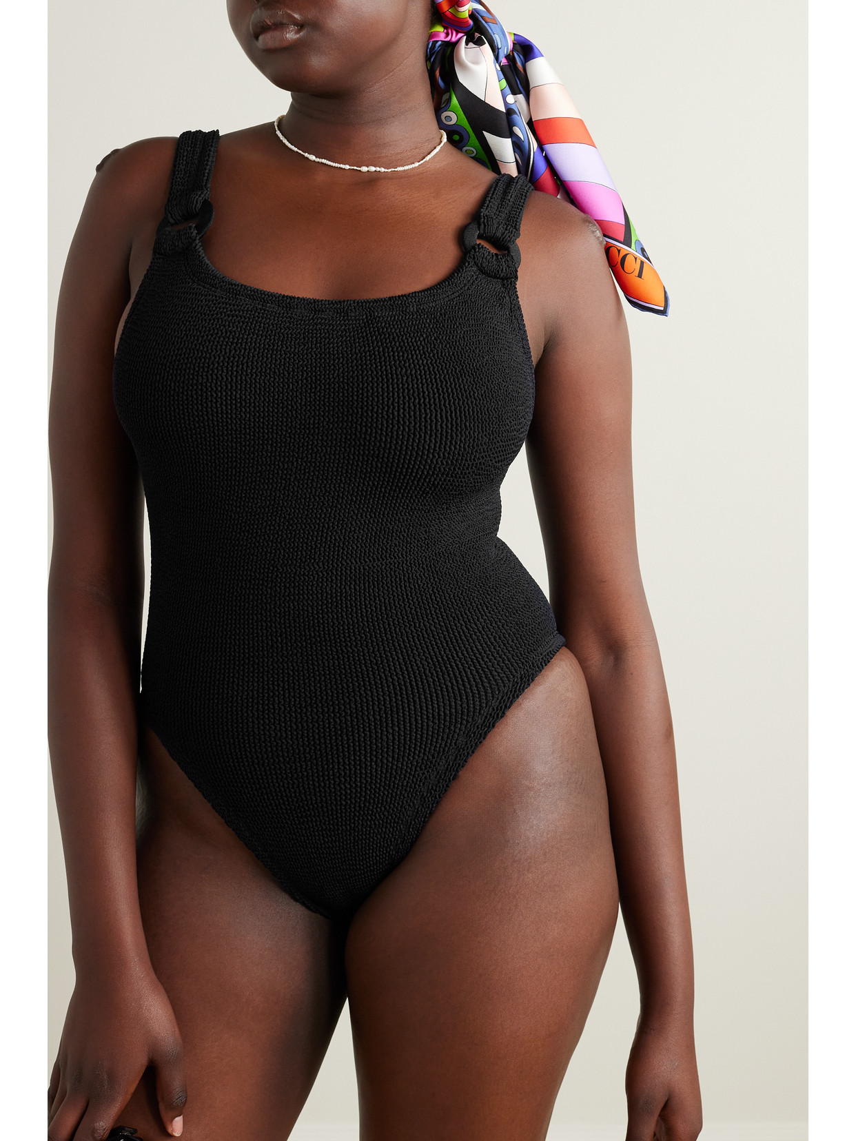 Hunza G Christy Seersucker Swimsuit In Black