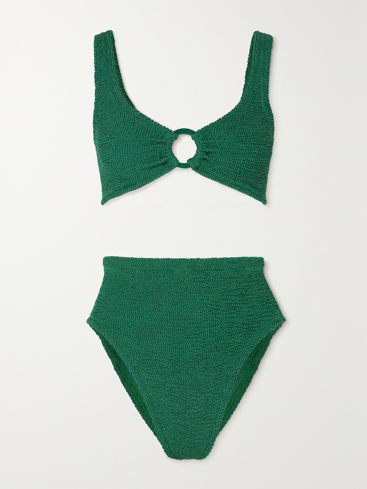 Hunza G Nadine Metallic Seersucker Bikini In Green