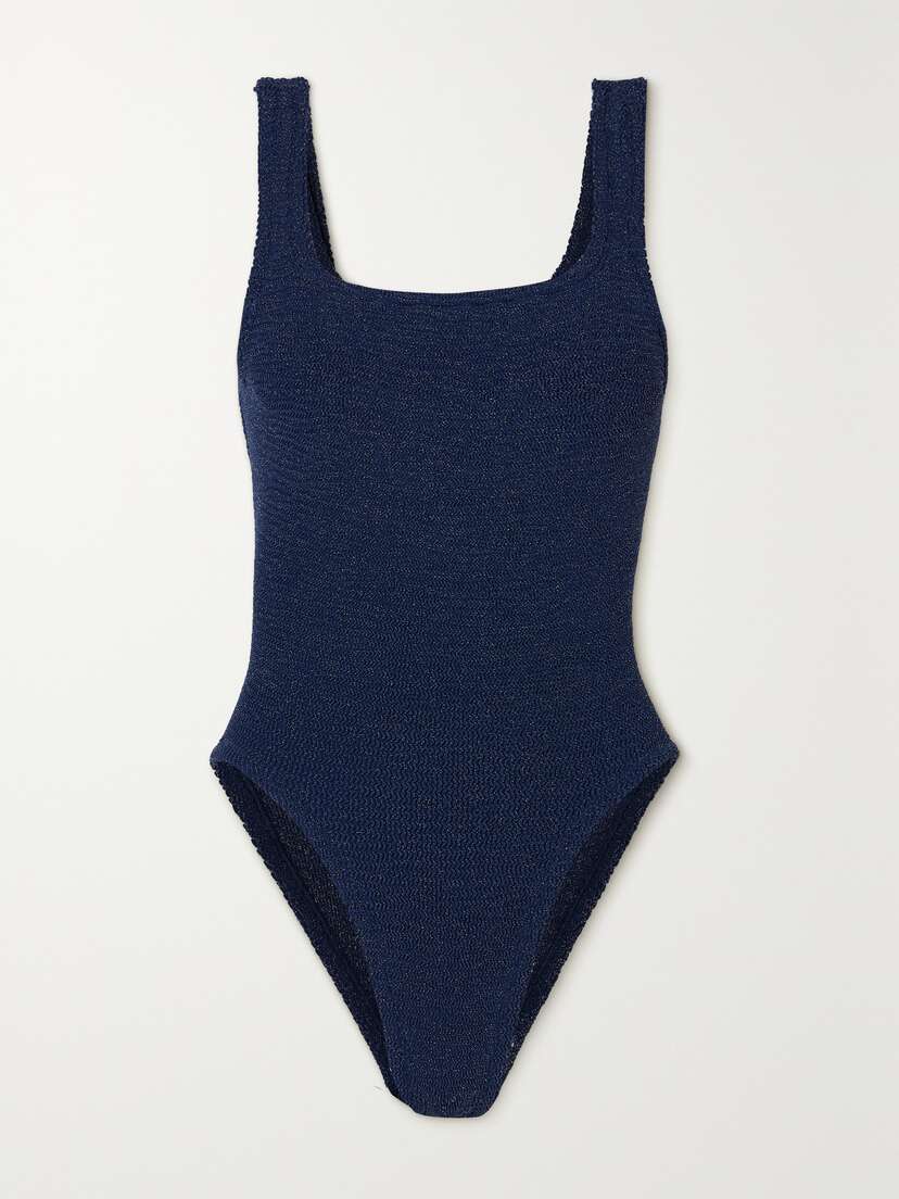 Hunza G Square Neck Metallic Seersucker Swimsuit