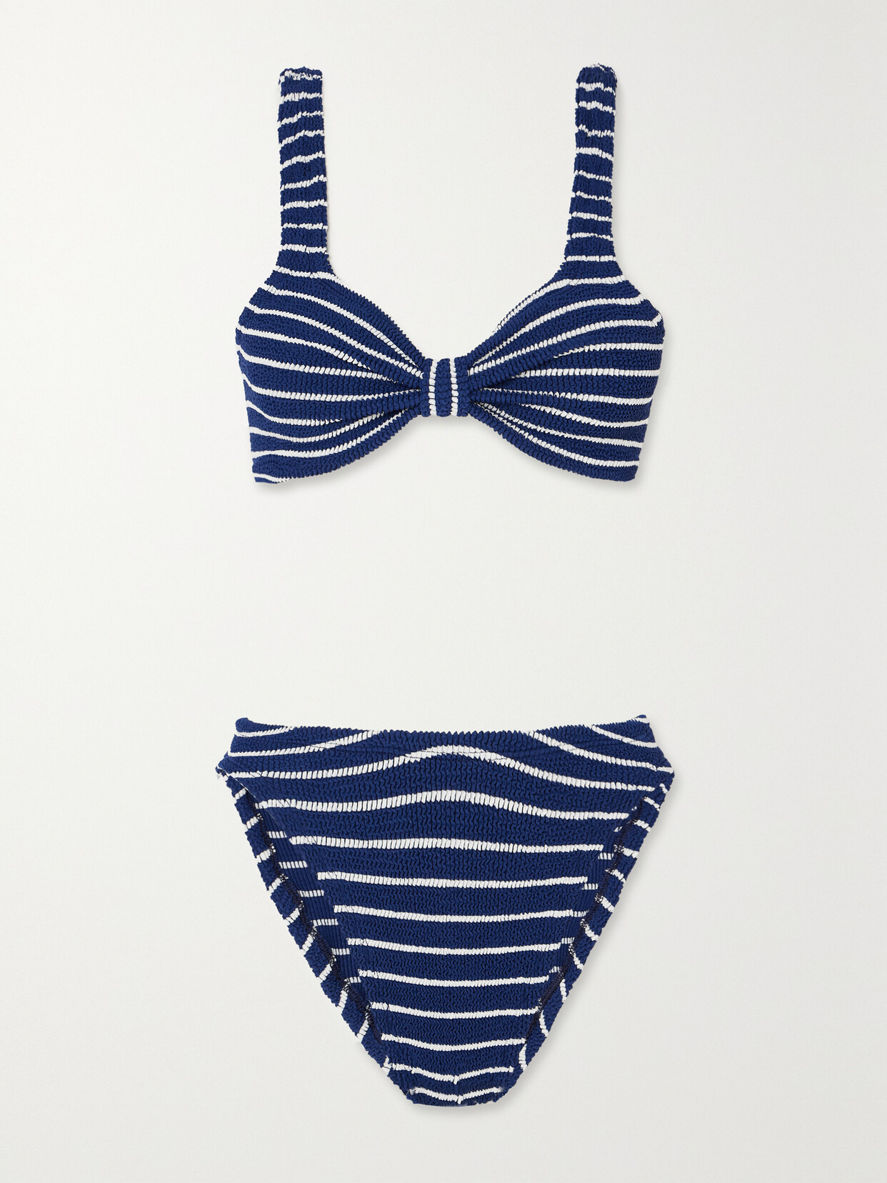 Shop Hunza G Bonnie Striped Seersucker Bikini In Blue