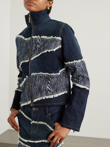Ahluwalia Frayed patchwork recycled-denim and denim-jacquard jacket