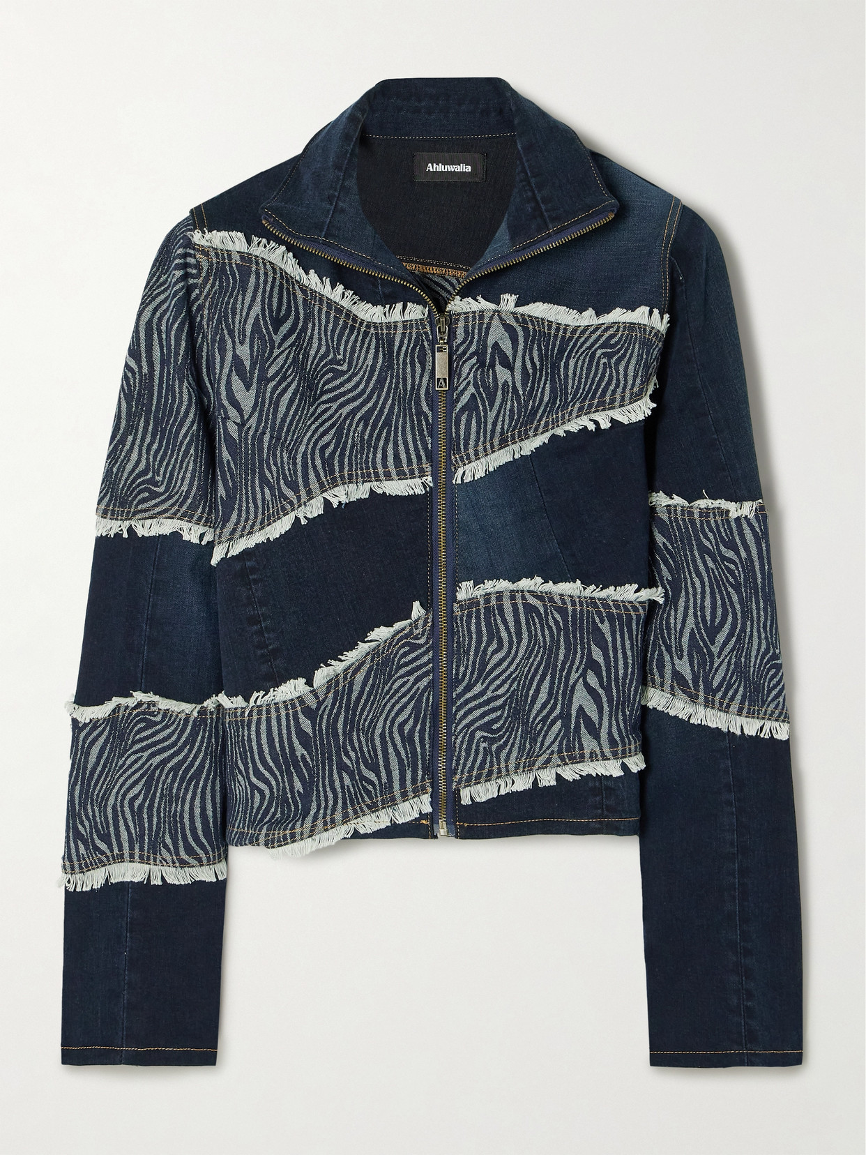 Ahluwalia Frayed Patchwork Recycled-denim And Denim-jacquard Jacket In Blue