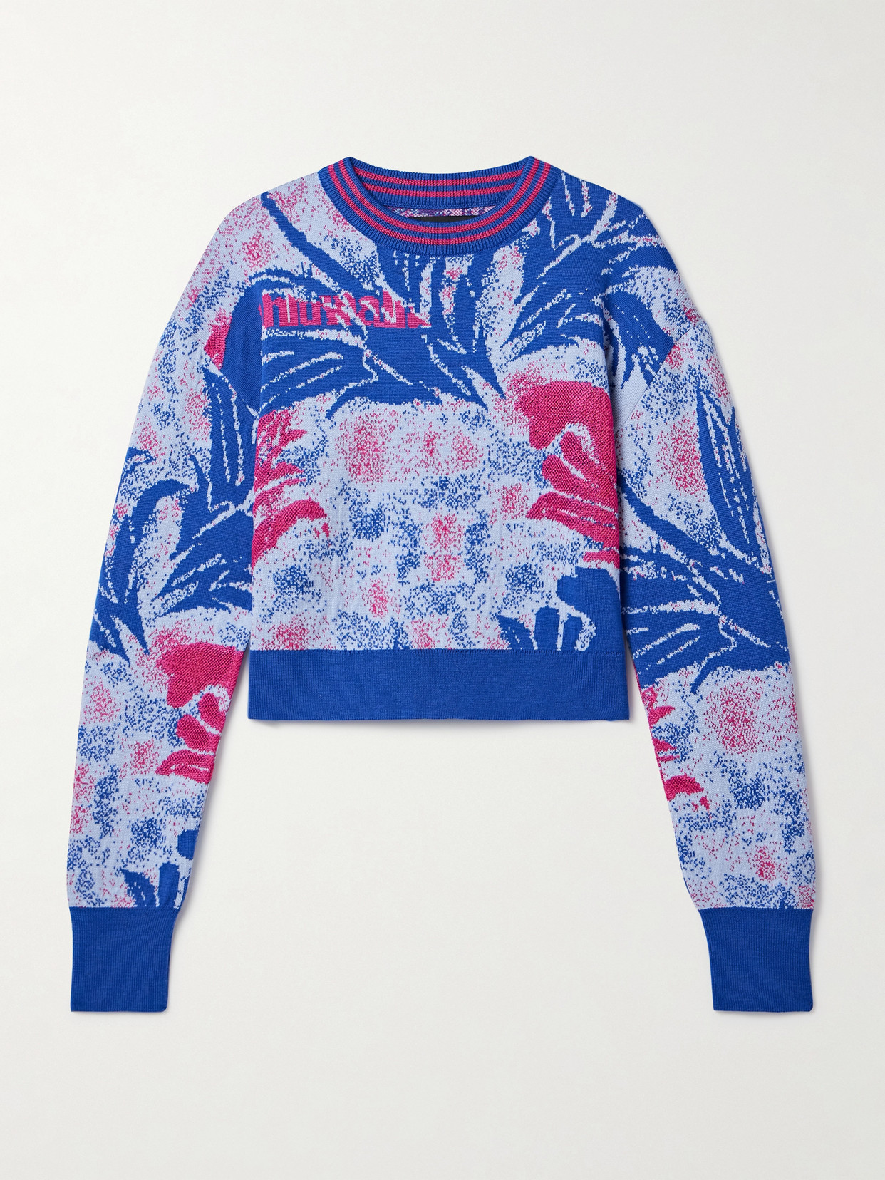 Ahluwalia Kiara Cropped Jacquard-knit Merino Wool Sweater - Blue