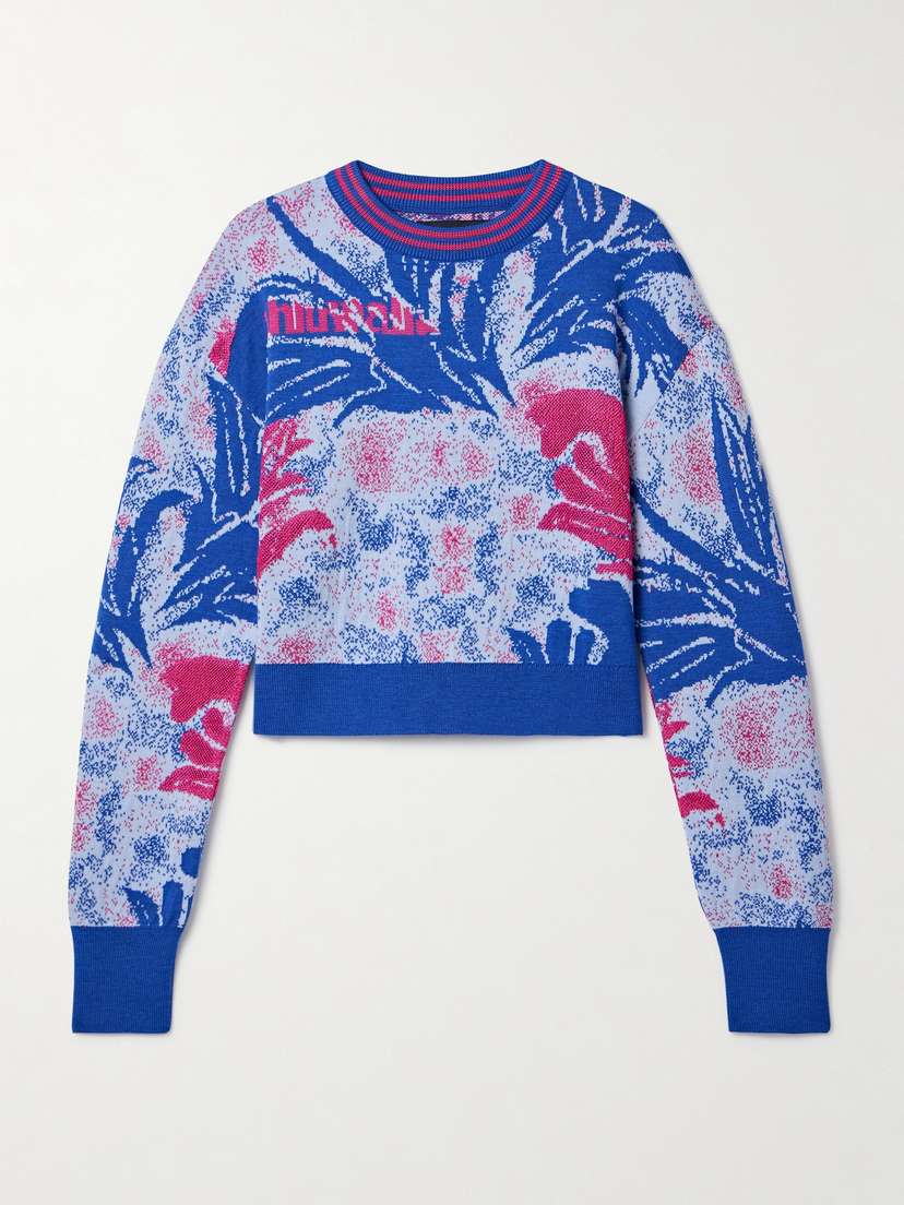 Ahluwalia Kiara Cropped Jacquard-knit Merino Wool Sweater