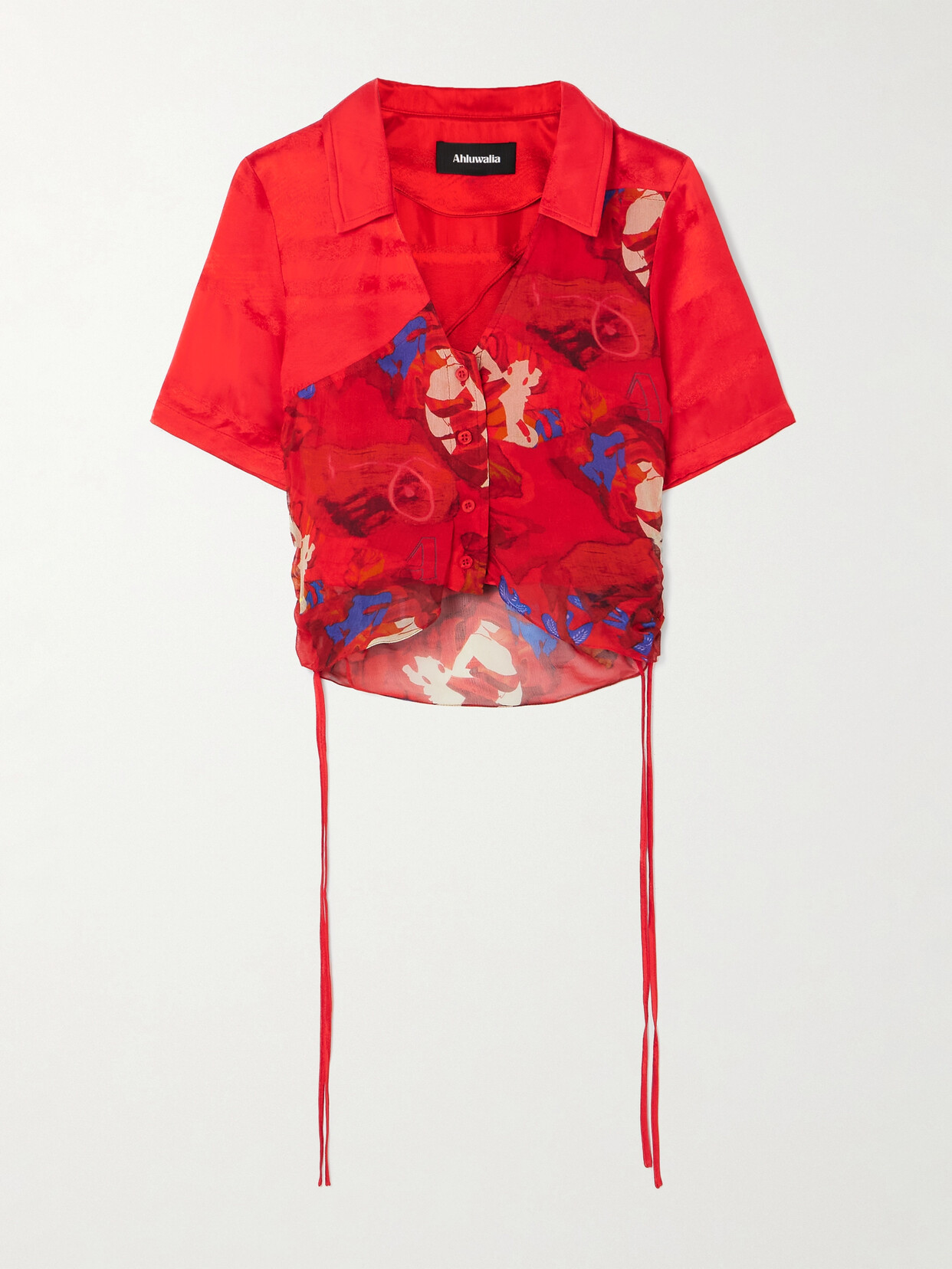 Ahluwalia Priya Layered Satin And Printed Chiffon Shirt In Red