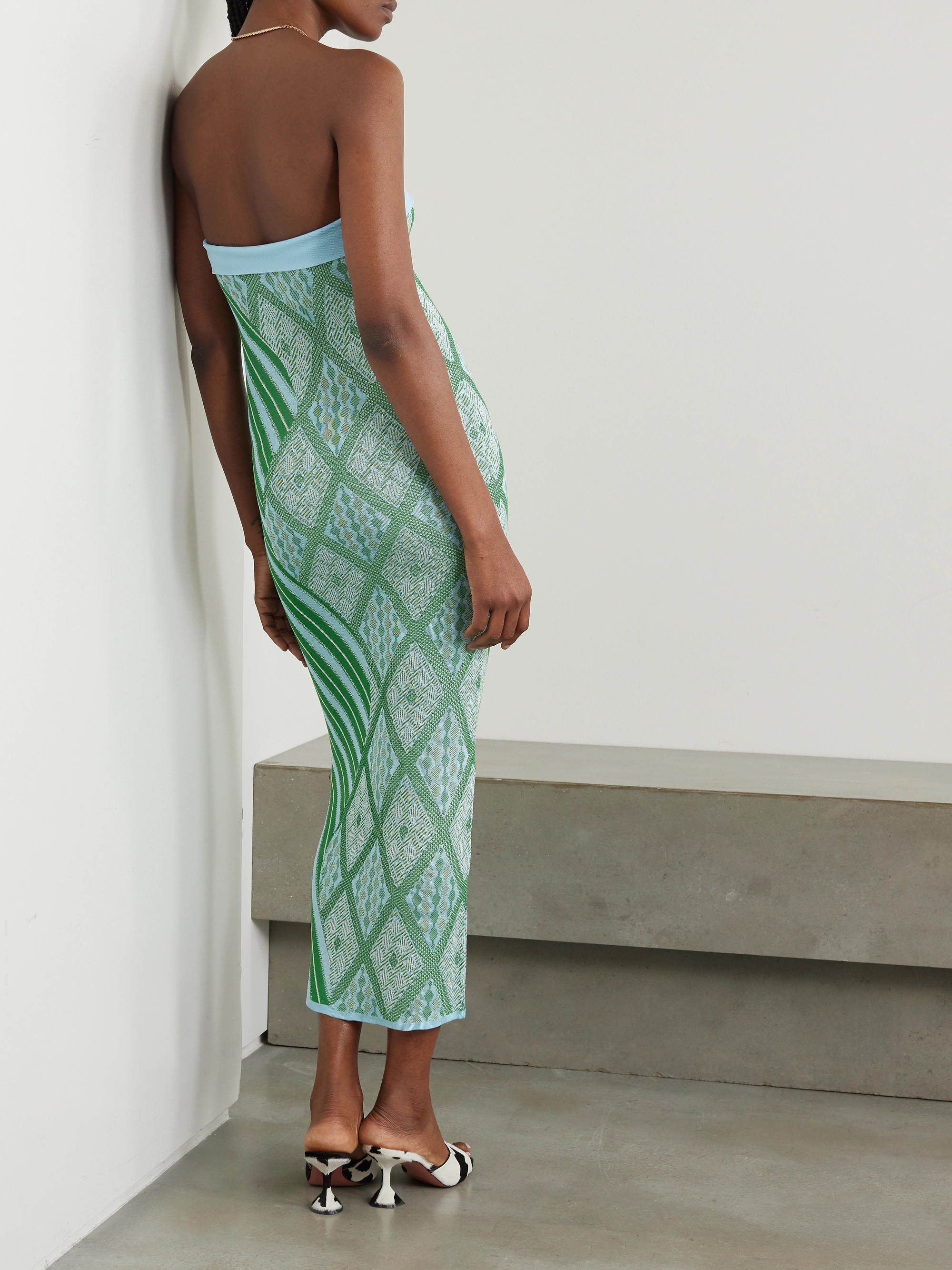 Ahluwalia Jade strapless paneled jacquard-knit maxi dress