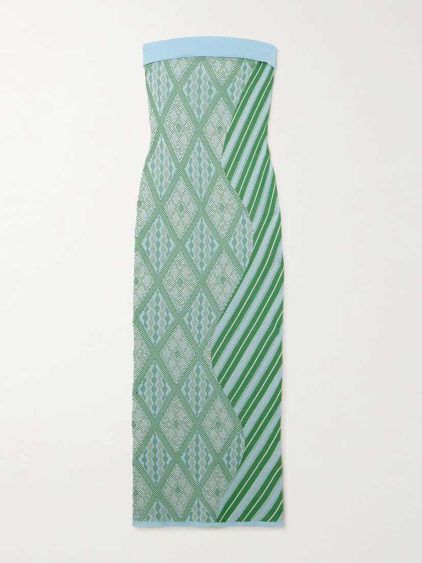 Ahluwalia Jade Strapless Paneled Jacquard-knit Maxi Dress