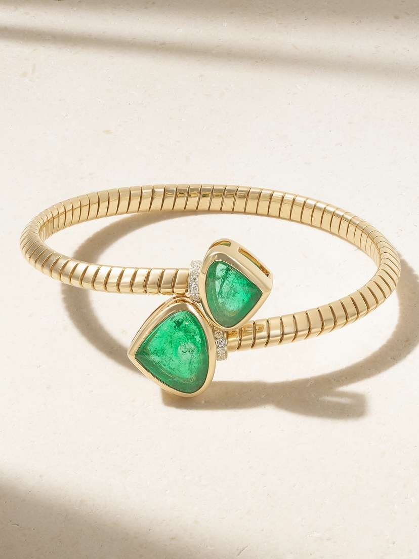Marina B Trisolina uzo 18-karat Gold, Emerald And Diamond Bangle
