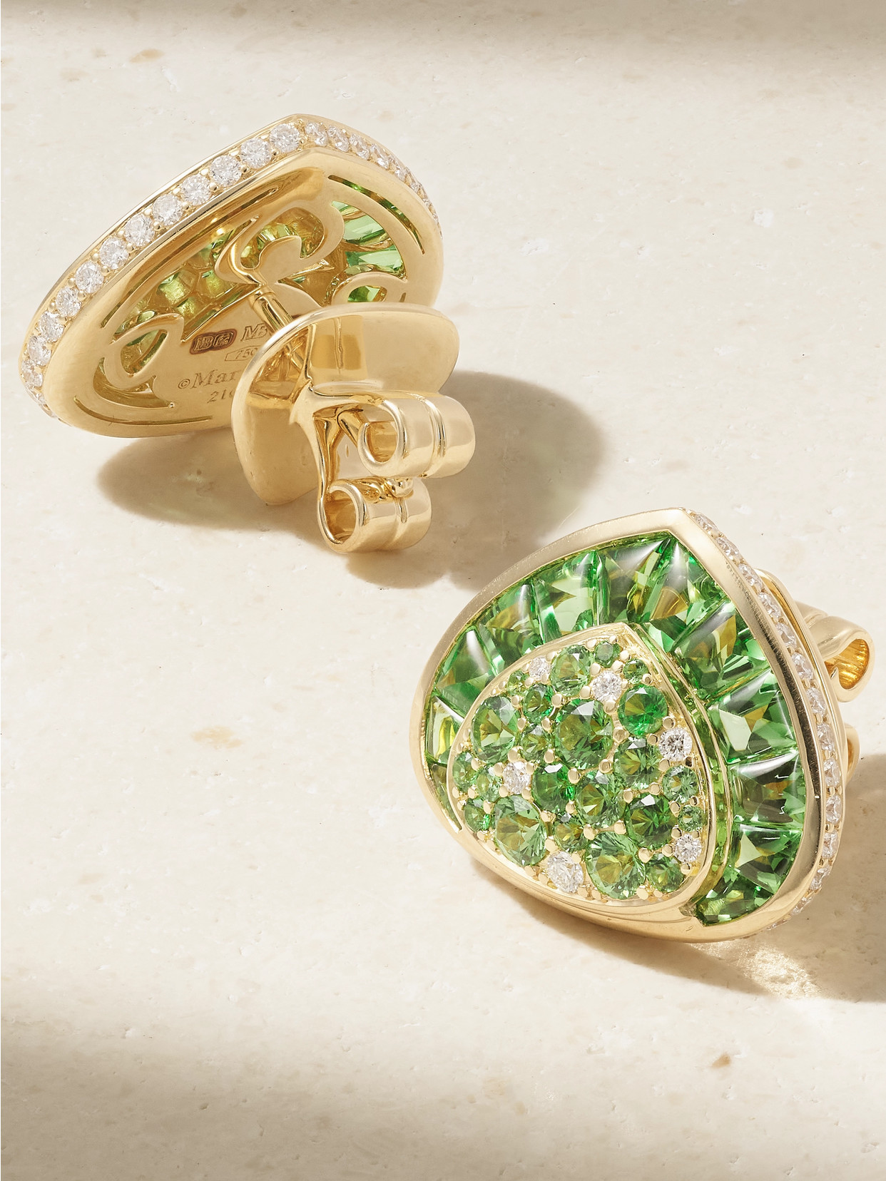 Shop Marina B Dora 18-karat Gold, Tsavorite And Diamond Earrings In Green