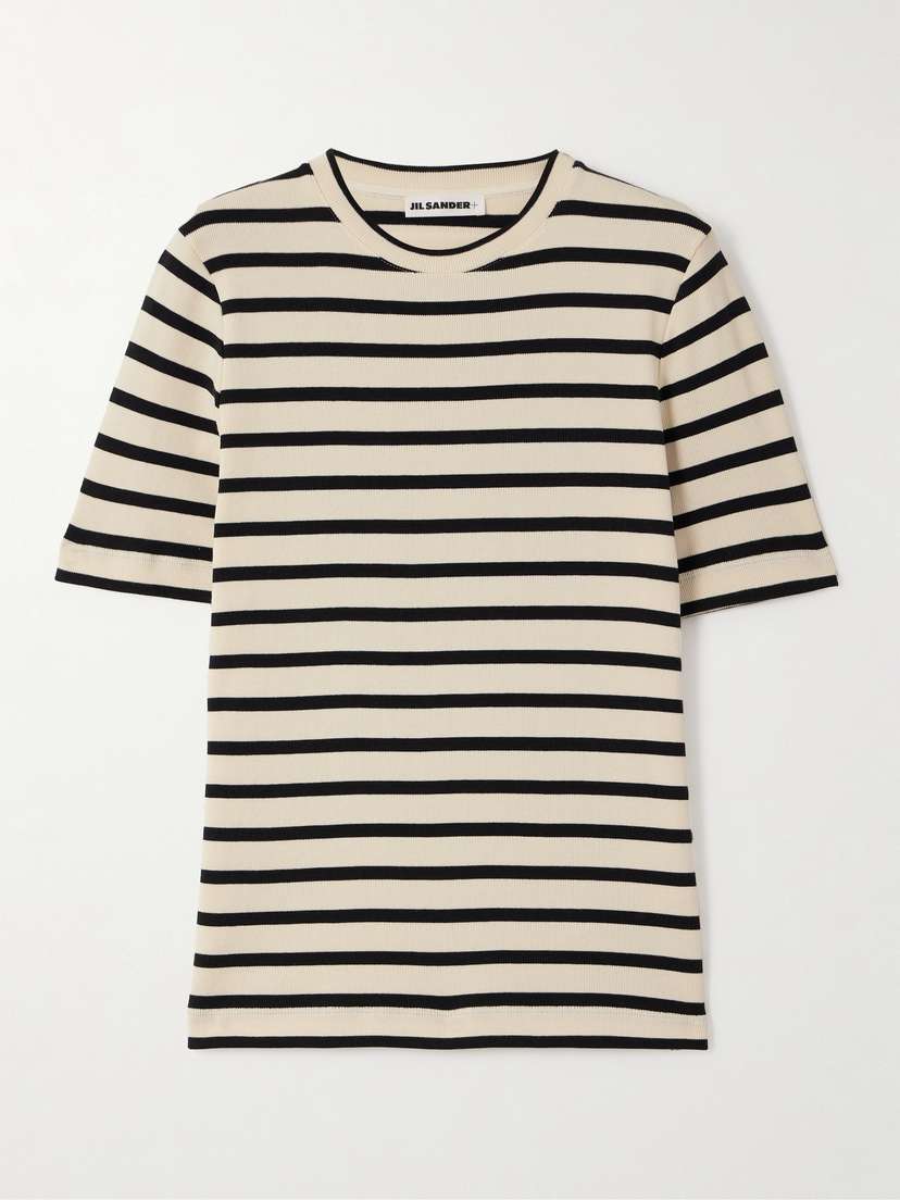 Jil Sander Appliquéd Striped Cotton-jersey T-shirt - x large