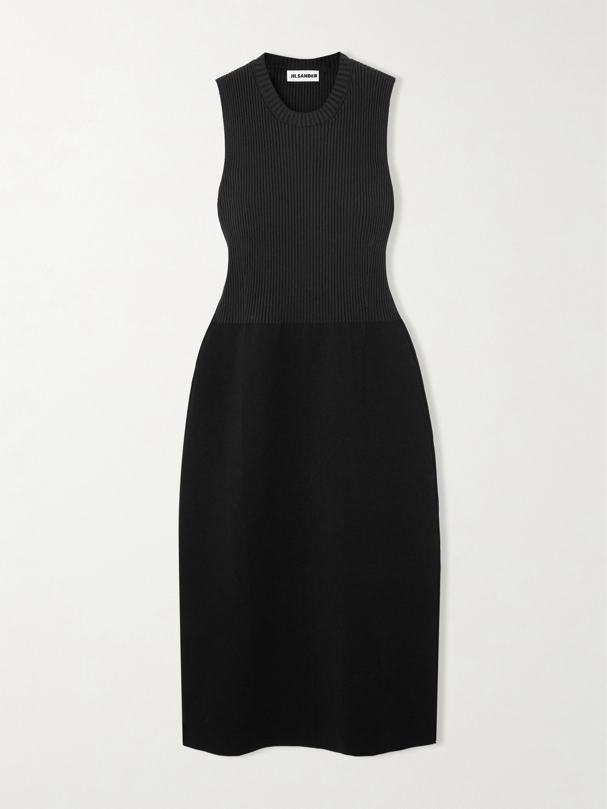 Jil Sander Paneled Ribbed Stretch-silk Midi Dress In Black