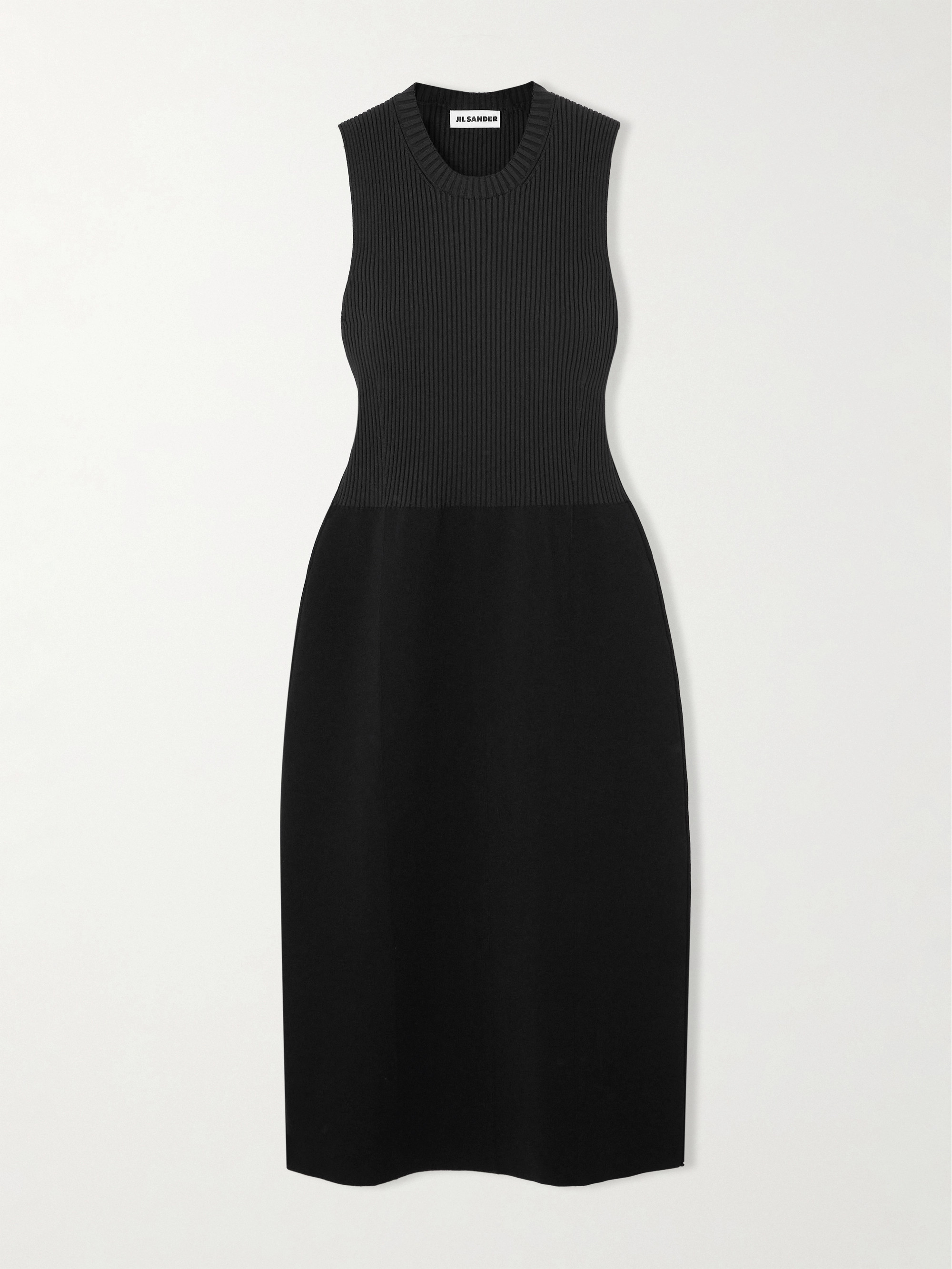 Jil Sander Paneled ribbed stretch-silk midi dress thumbnail