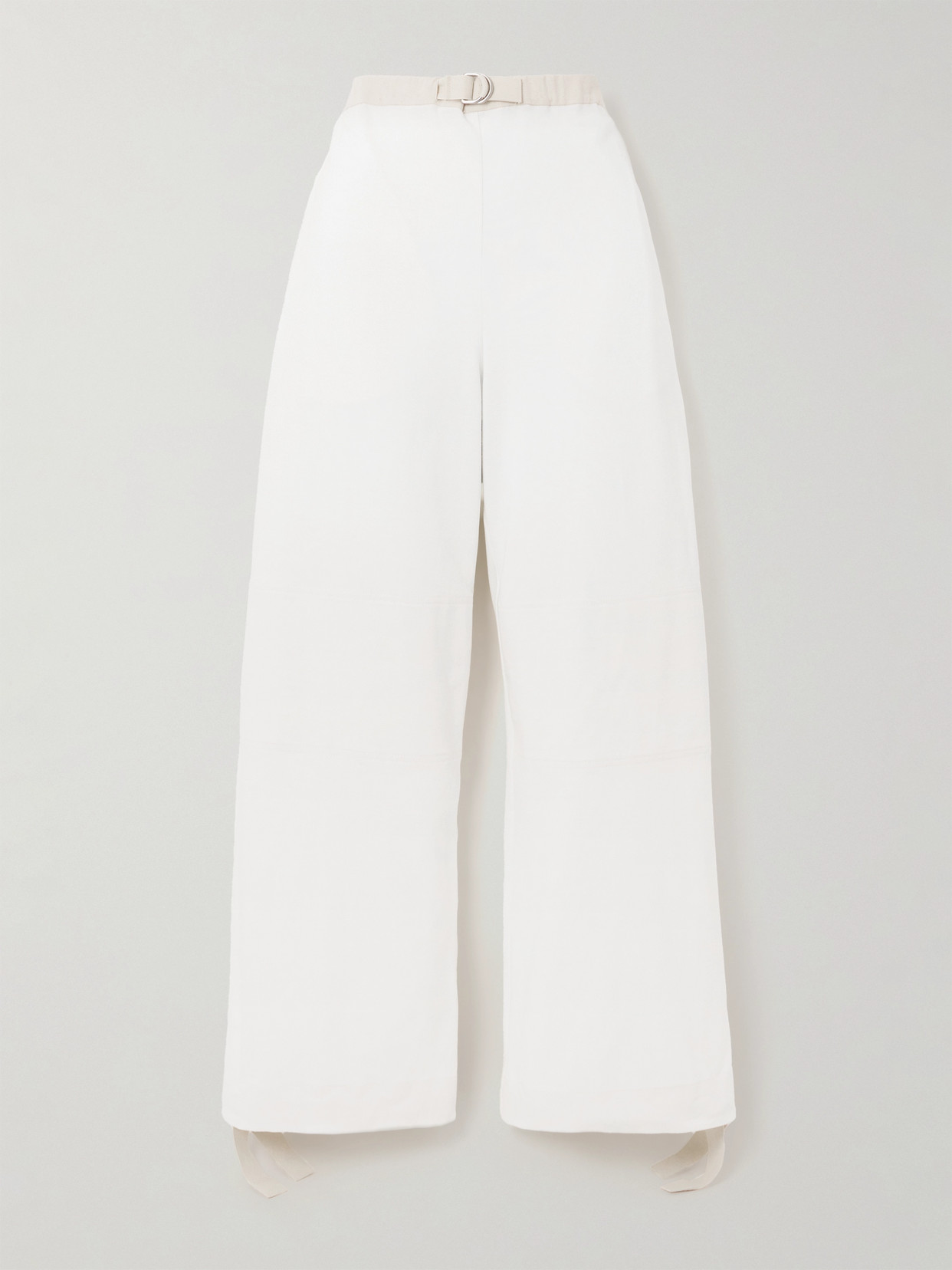 Jil Sander Belted Embroidered Cotton Straight-leg Pants In White
