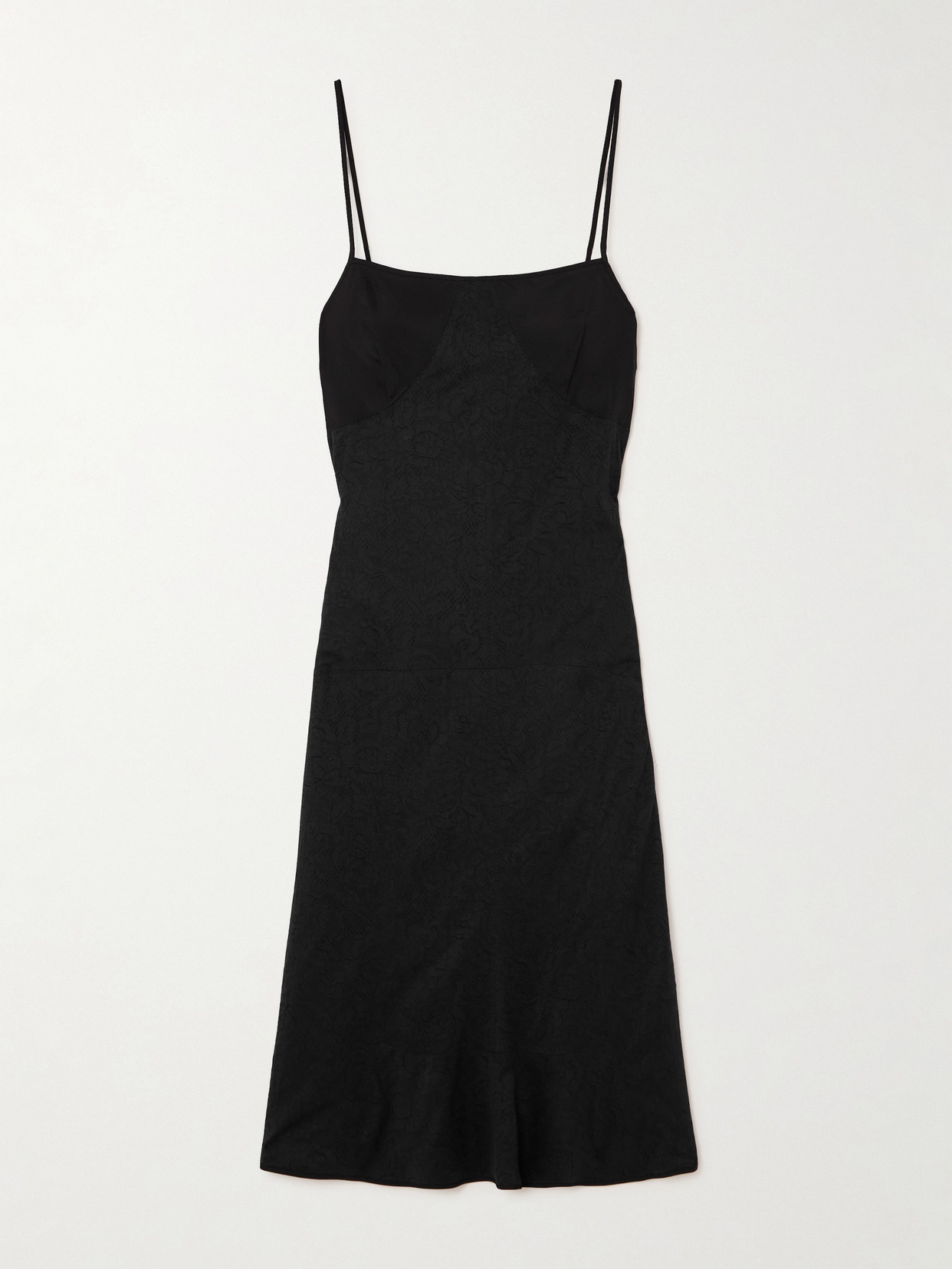 Jil Sander Satin And Lace Midi Dress In Black