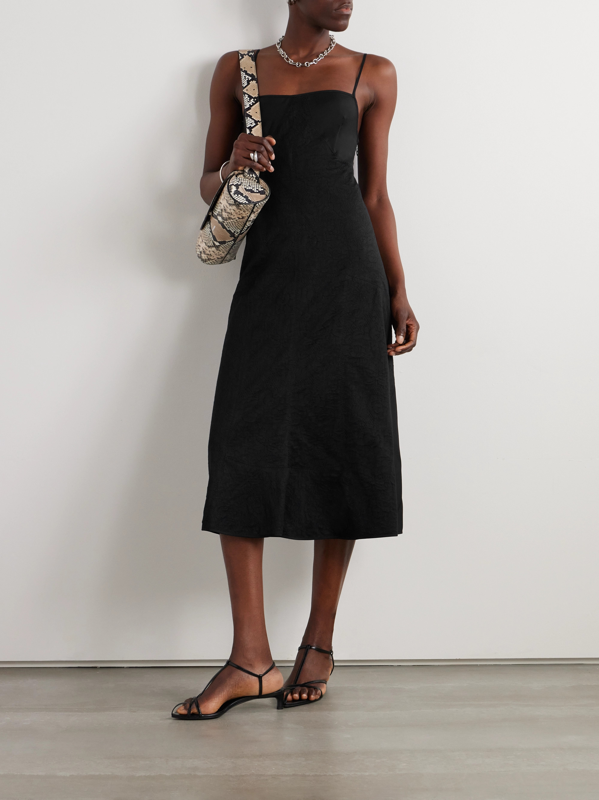Jil Sander Satin and lace midi dress