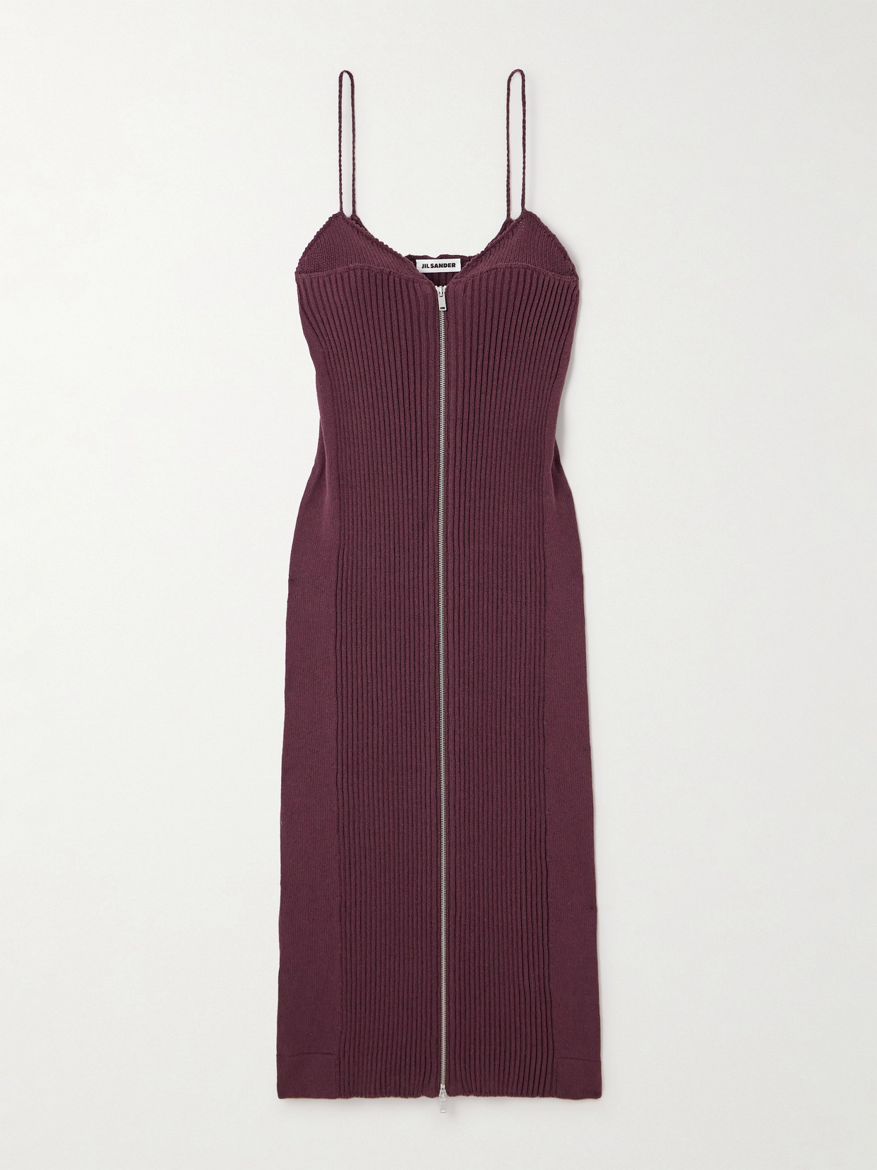 Jil Sander Ribbed Cotton Midi Dress In Burgundy