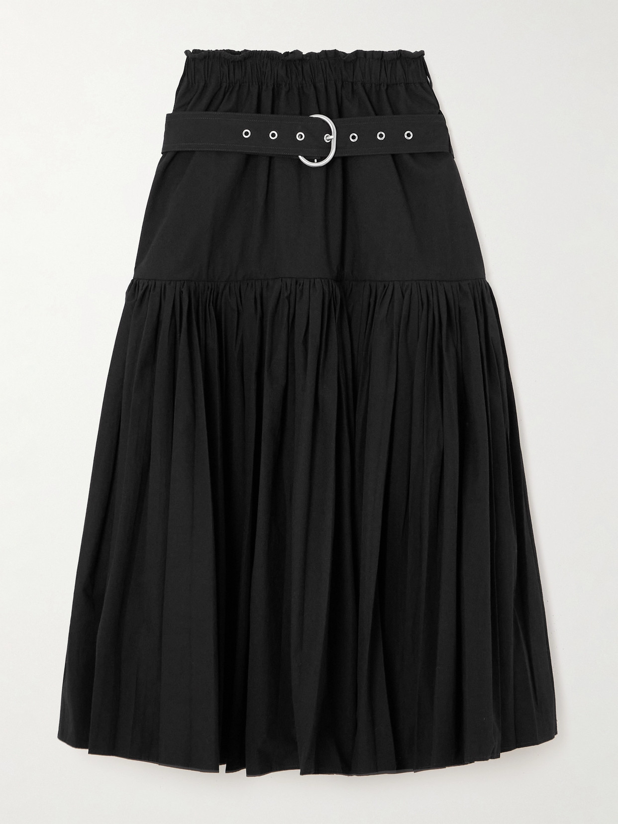 Shop Jil Sander Belted Cotton-poplin Midi Skirt In Black