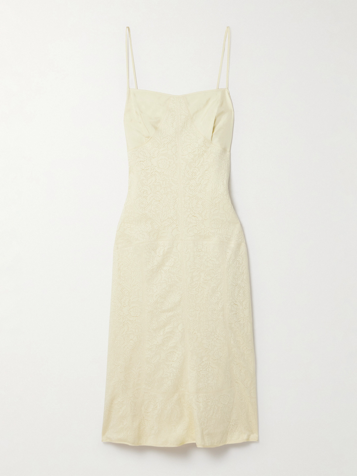 Jil Sander Satin And Lace Midi Dress In Cream