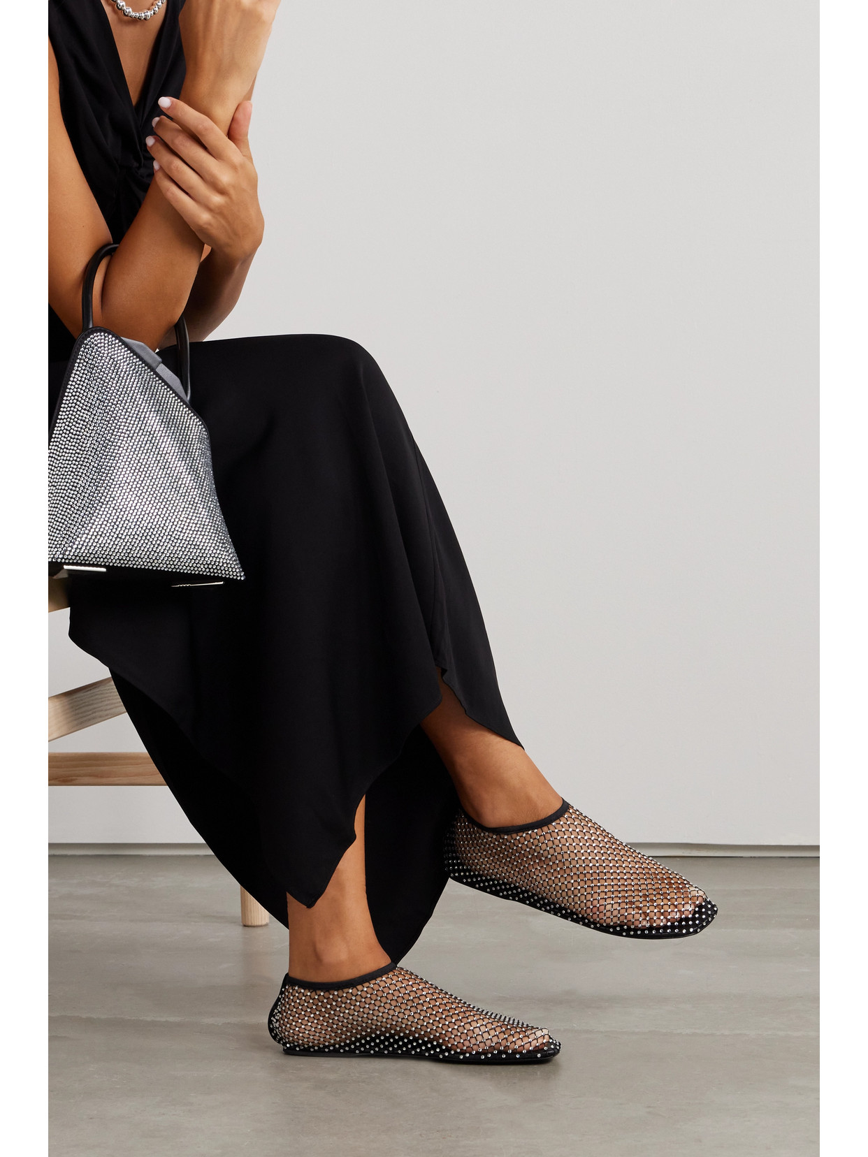 Christopher Esber Minette Crystal-embellished Mesh Ballet Flats In Black