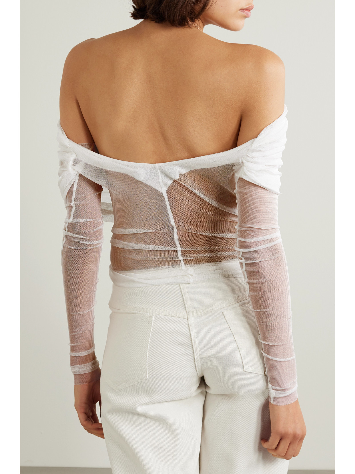 Christopher Esber Off-the-shoulder Gathered Silk-tulle Top In White