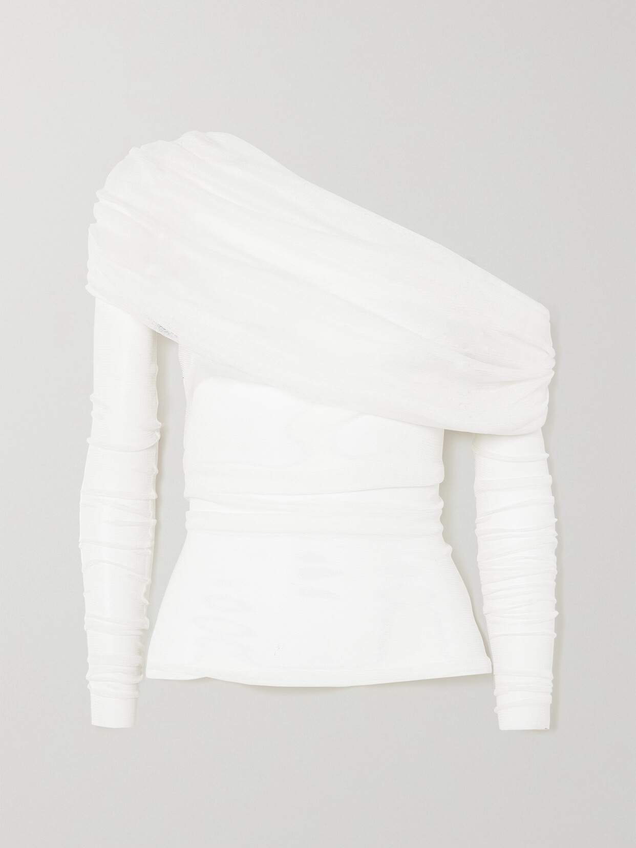 Christopher Esber Off-the-shoulder Gathered Silk-tulle Top In White