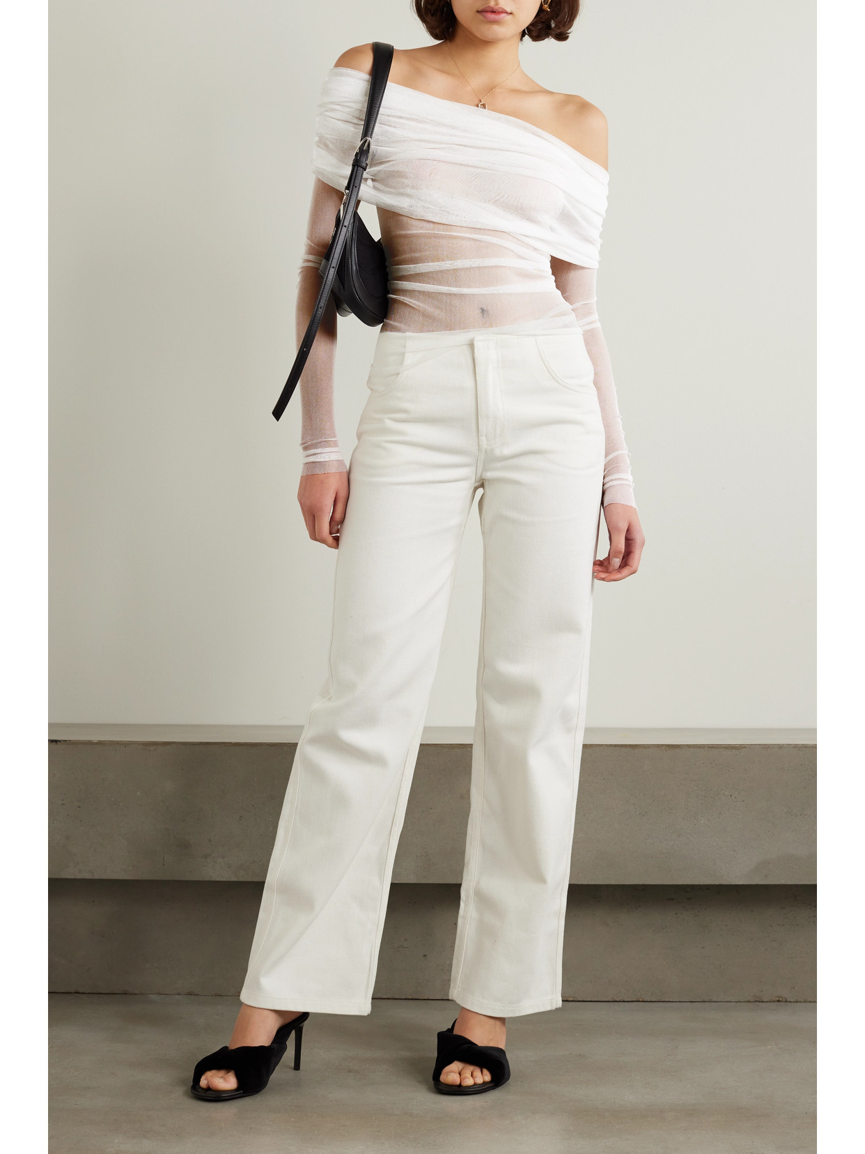 Christopher Esber Off-the-shoulder Gathered Silk-tulle Top In White