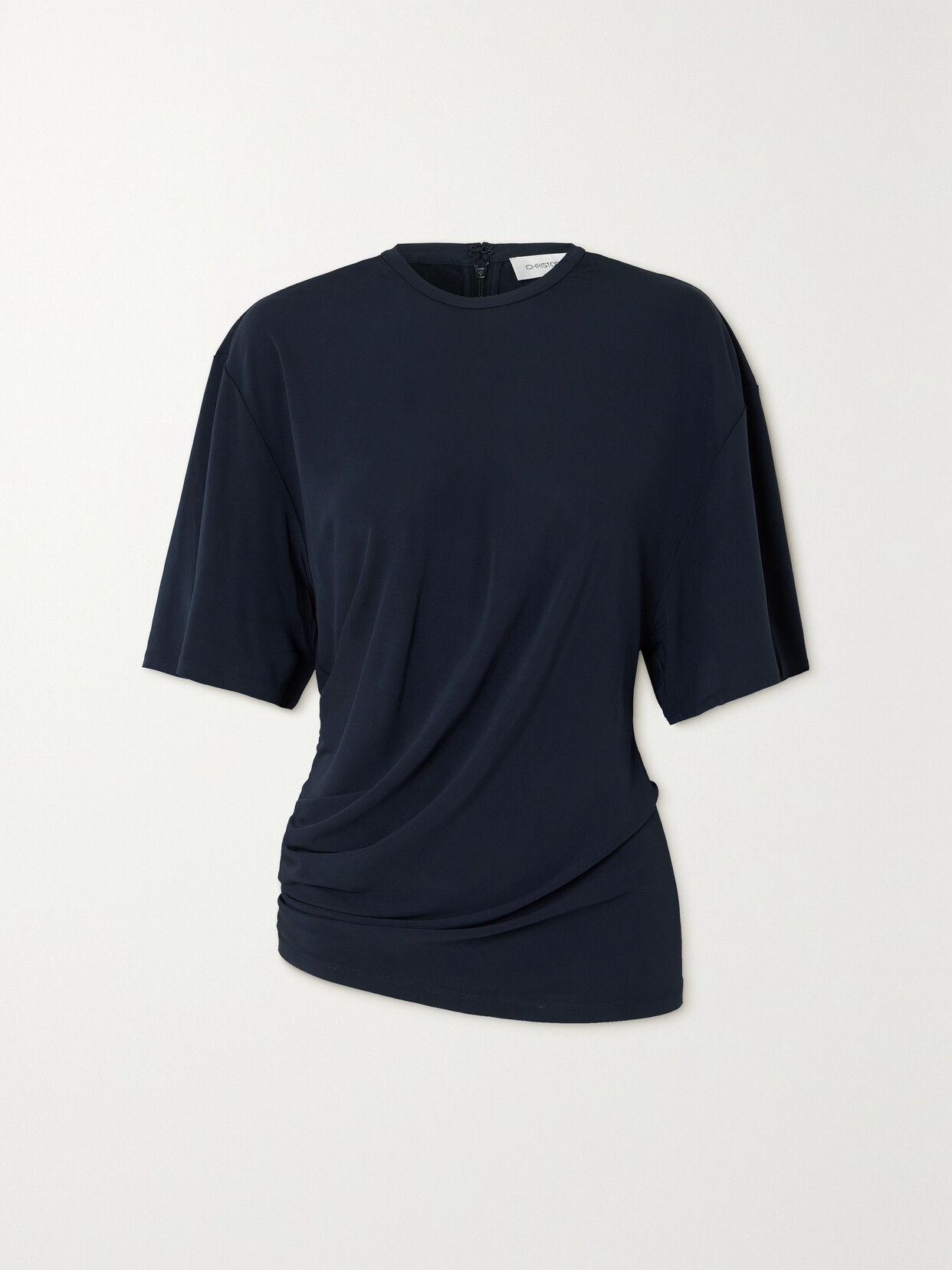 Shop Christopher Esber Gathered Stretch-knit Top In Blue