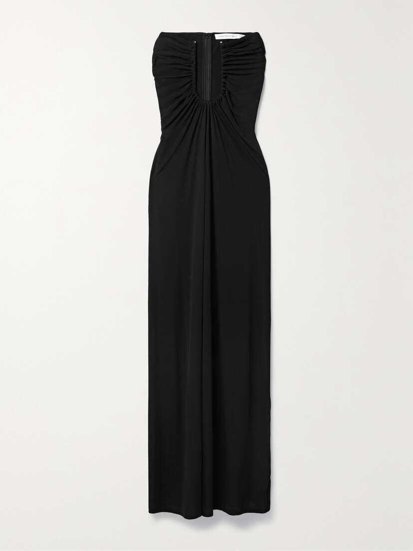 Christopher Esber Arced Palm Strapless Gathered Jersey Maxi Dress