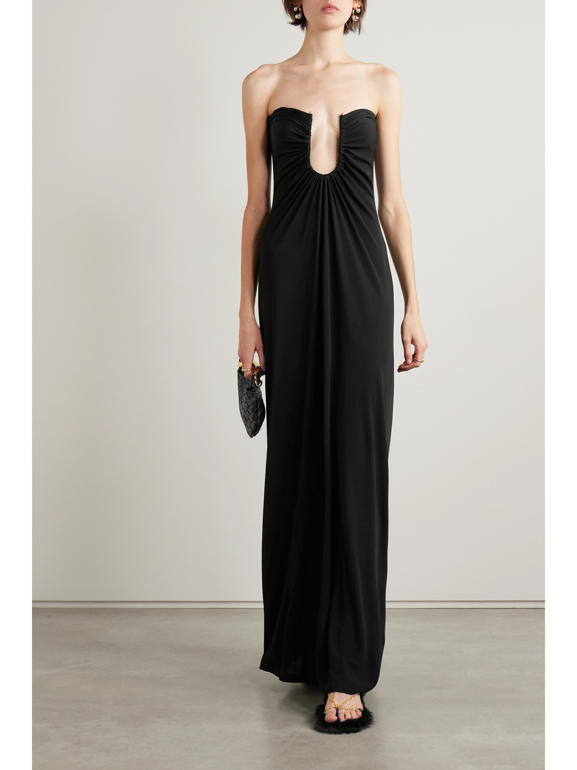 Christopher Esber Arced Palm strapless gathered jersey maxi dress
