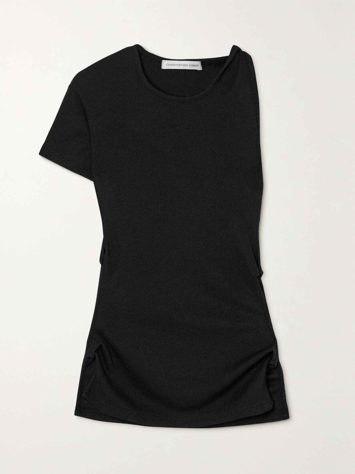 Christopher Esber One-sleeve Cutout Twisted Stretch Ribbed-knit Top - Black