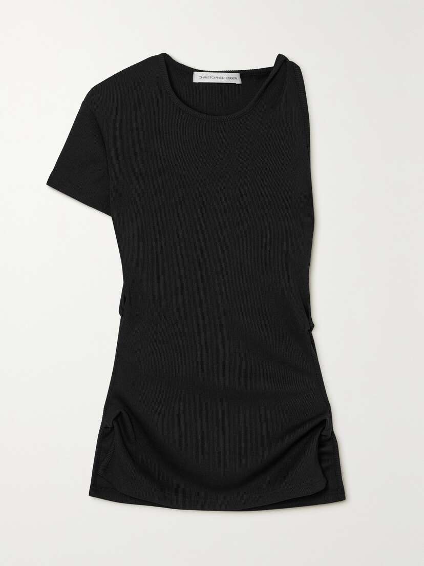 Christopher Esber One-sleeve Cutout Twisted Stretch Ribbed-knit Top