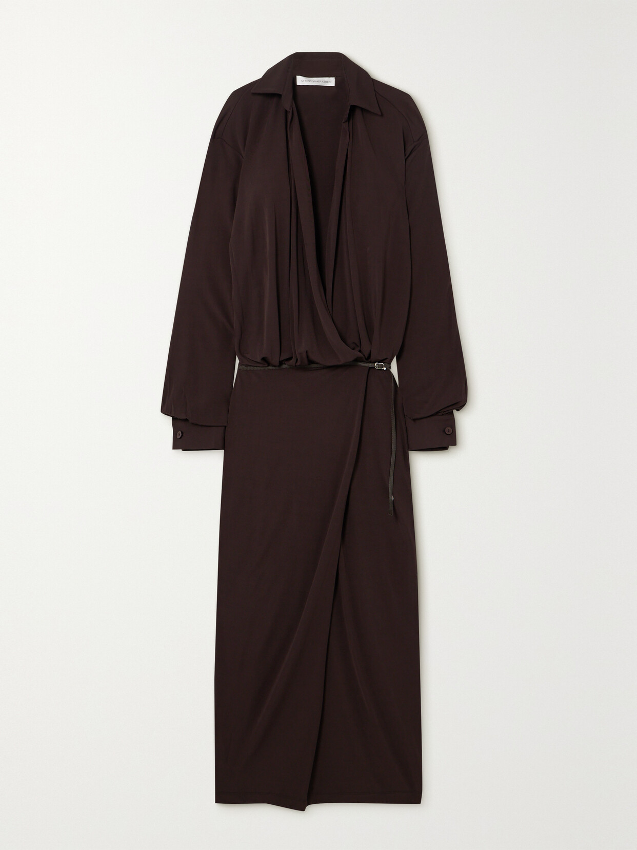 Shop Christopher Esber Belted Wrap-effect Jersey Maxi Shirt Dress In Brown