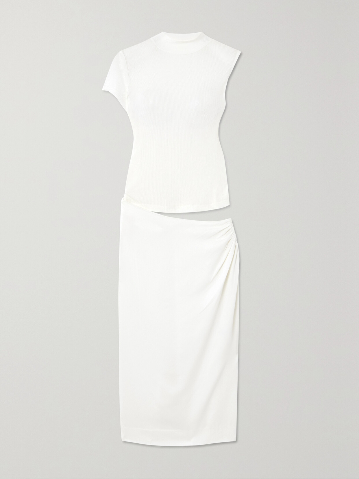 Shop Christopher Esber Fusion Cutout Ribbed Stretch-jersey And Faille Midi Dress In White