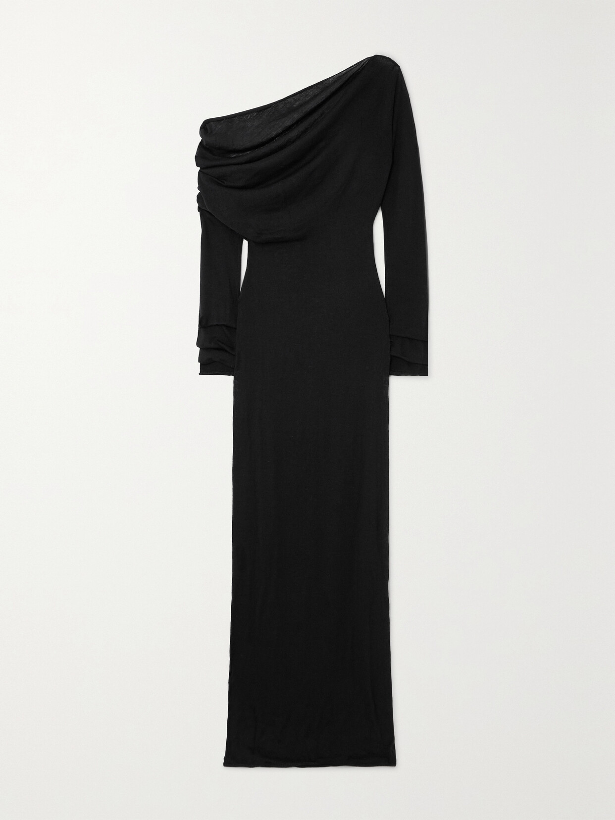 Christopher Esber Radial Wave One-shoulder Wool Maxi Dress In Black