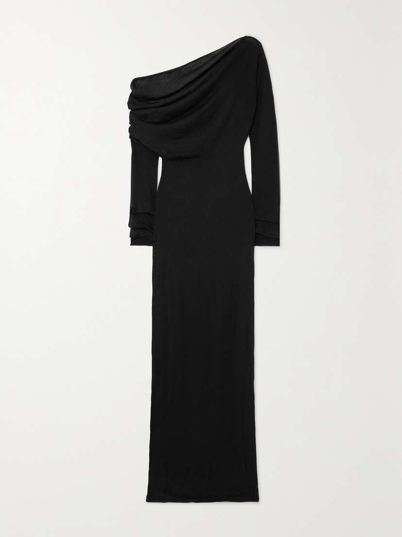 Christopher Esber Radial Wave One-shoulder Wool Maxi Dress