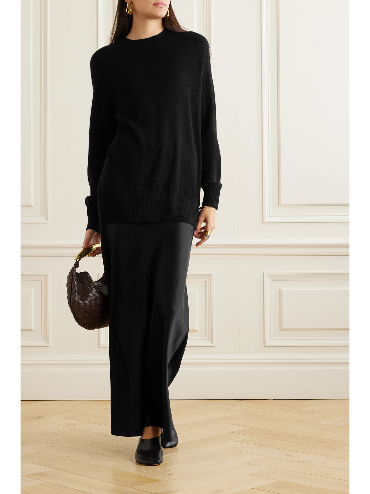Christopher Esber Monument Mixed-media Cashmere Maxi Dress In Black