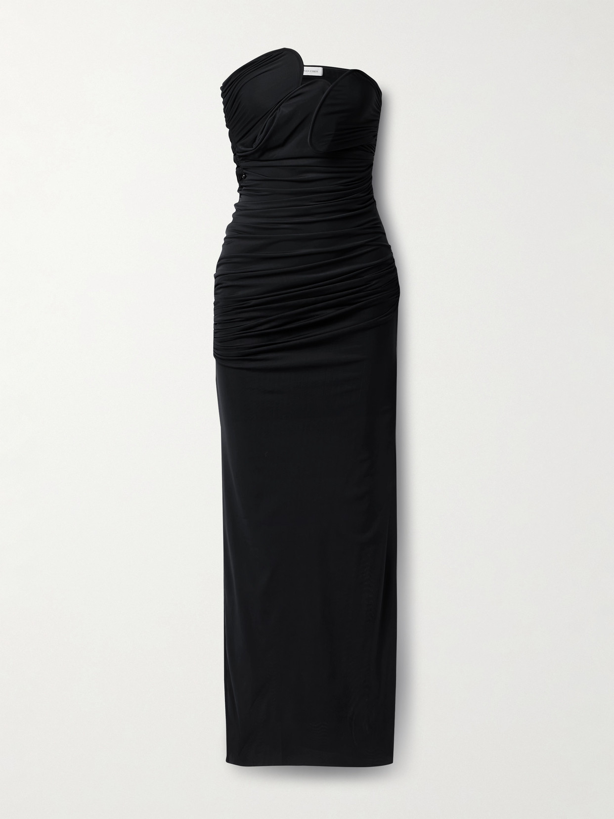 Shop Christopher Esber Encompassed Strapless Ruched Jersey Maxi Dress In Black