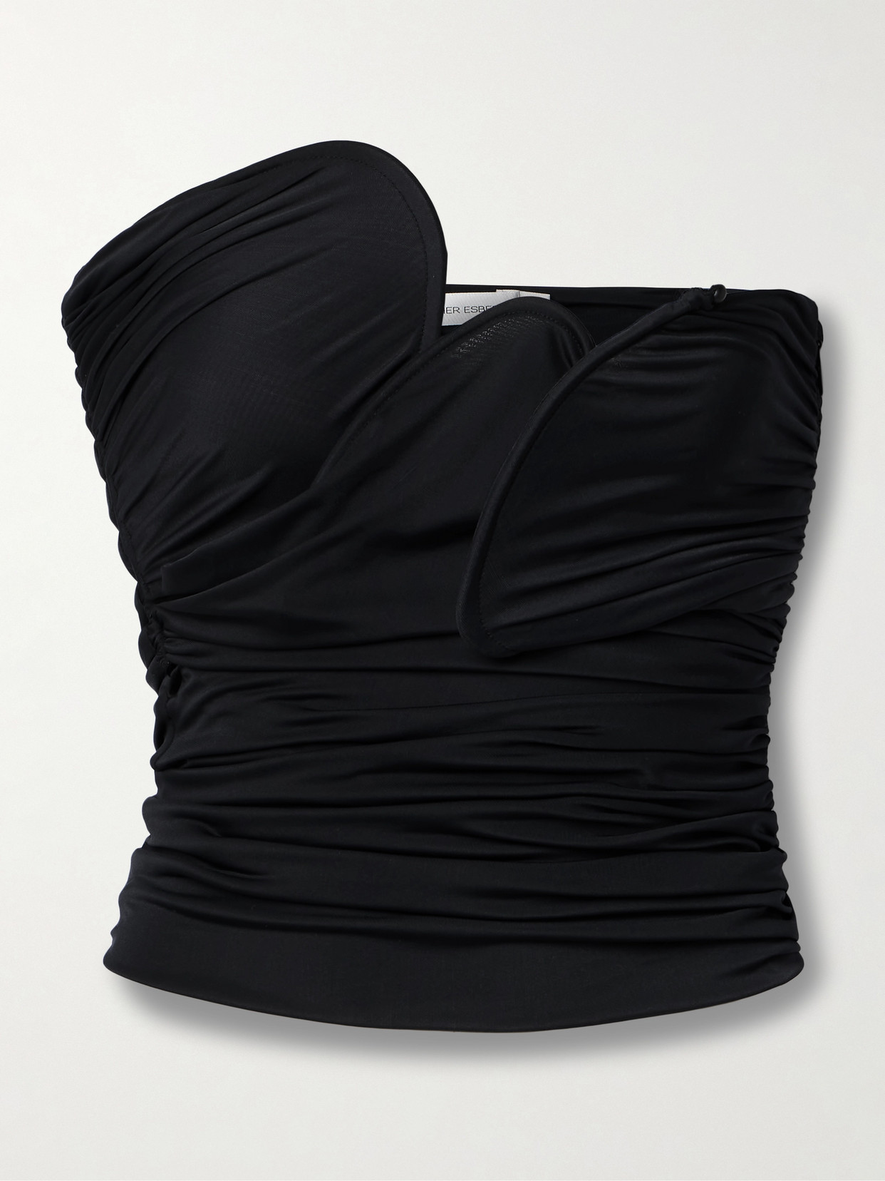 Christopher Esber Encompassed Suspension Strapless Ruched Jersey Top In Black