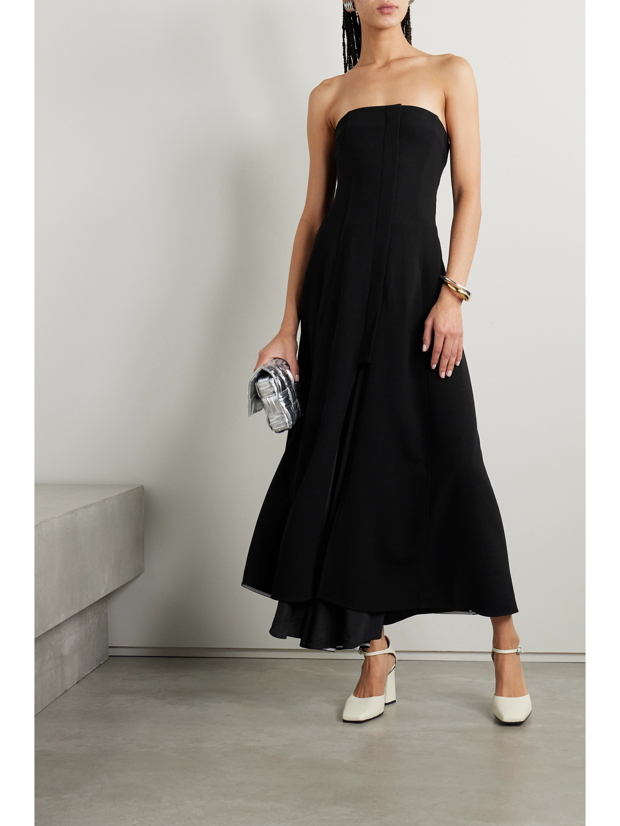 Shop Proenza Schouler Strapless Crepe Midi Dress In Black