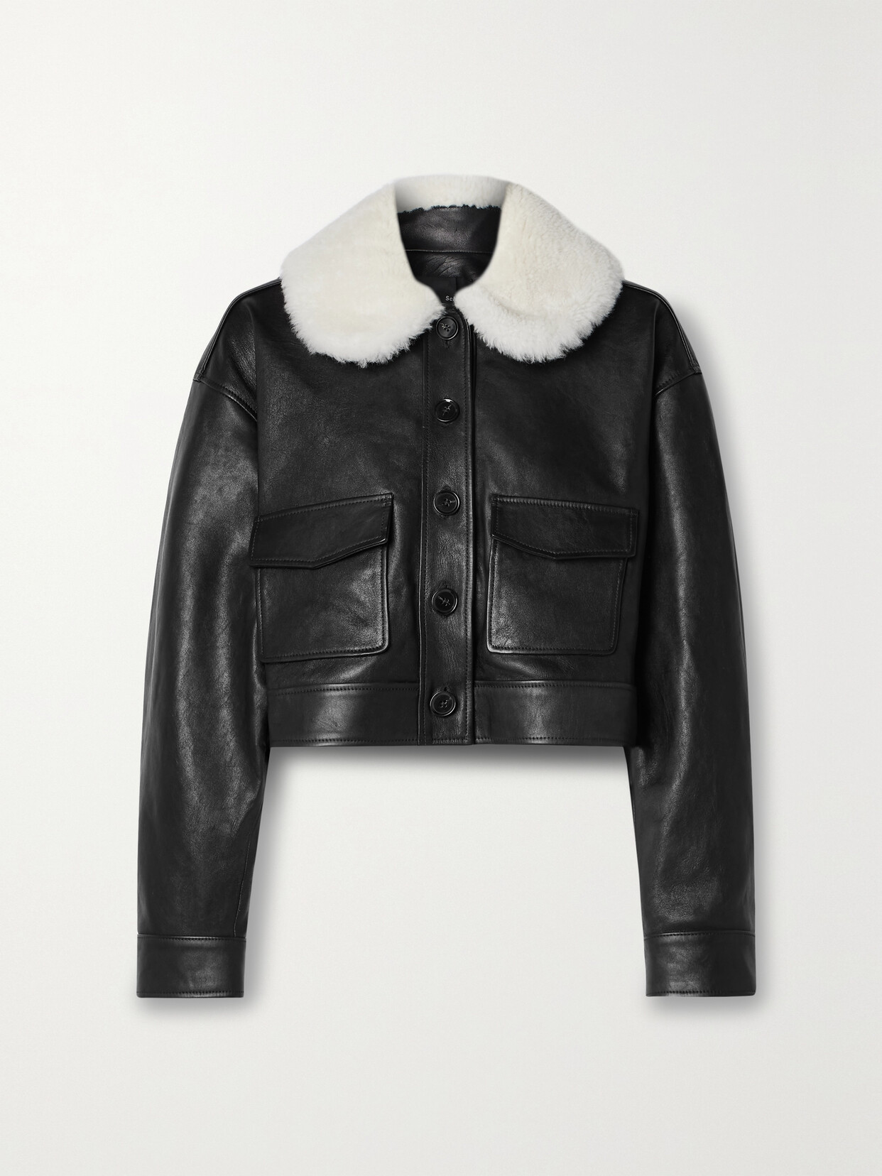 Shop Proenza Schouler Judd Cropped Shearling-trimmed Leather Jacket In Black