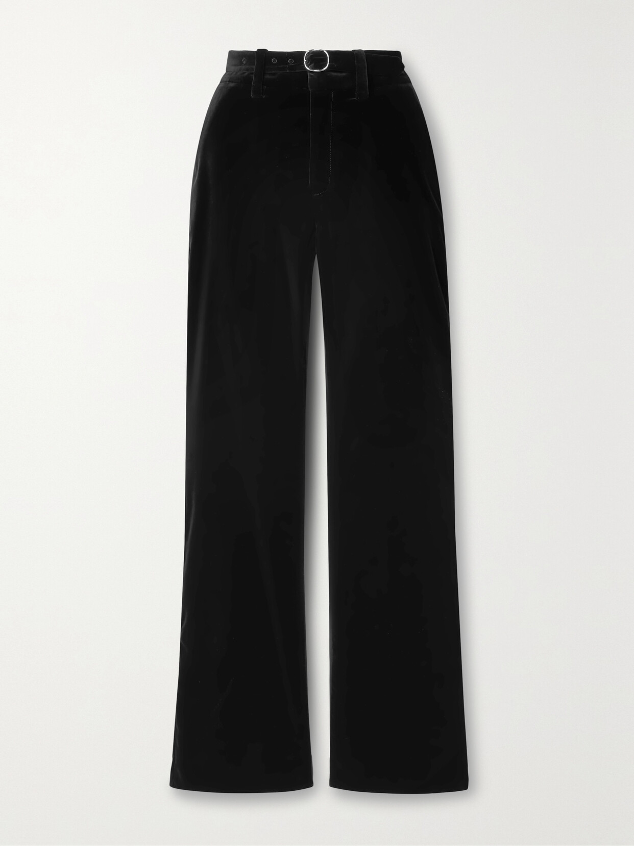 Proenza Schouler Marie Belted Satin-trimmed Cotton-blend Velvet Straight-leg Pants - Black