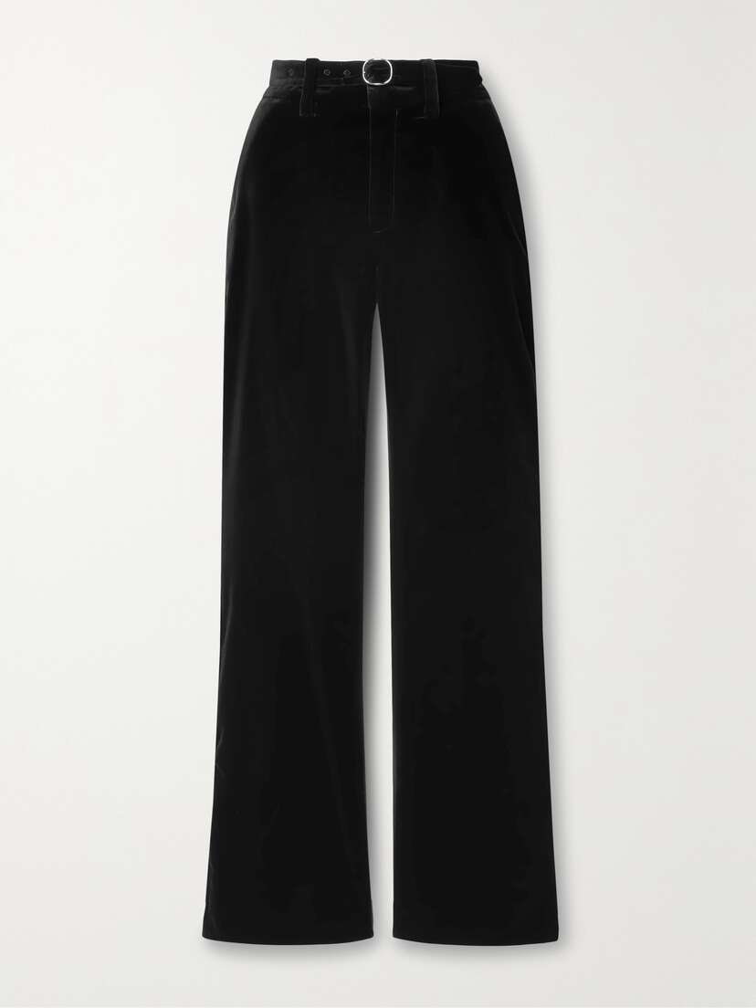 Proenza Schouler Marie Belted Satin-trimmed Cotton-blend Velvet Straight-leg Pants