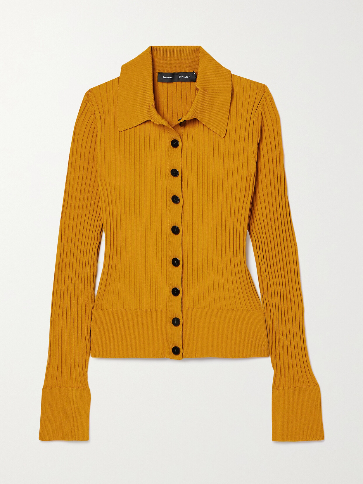 Shop Proenza Schouler Ribbed Cotton-blend Cardigan In Gold