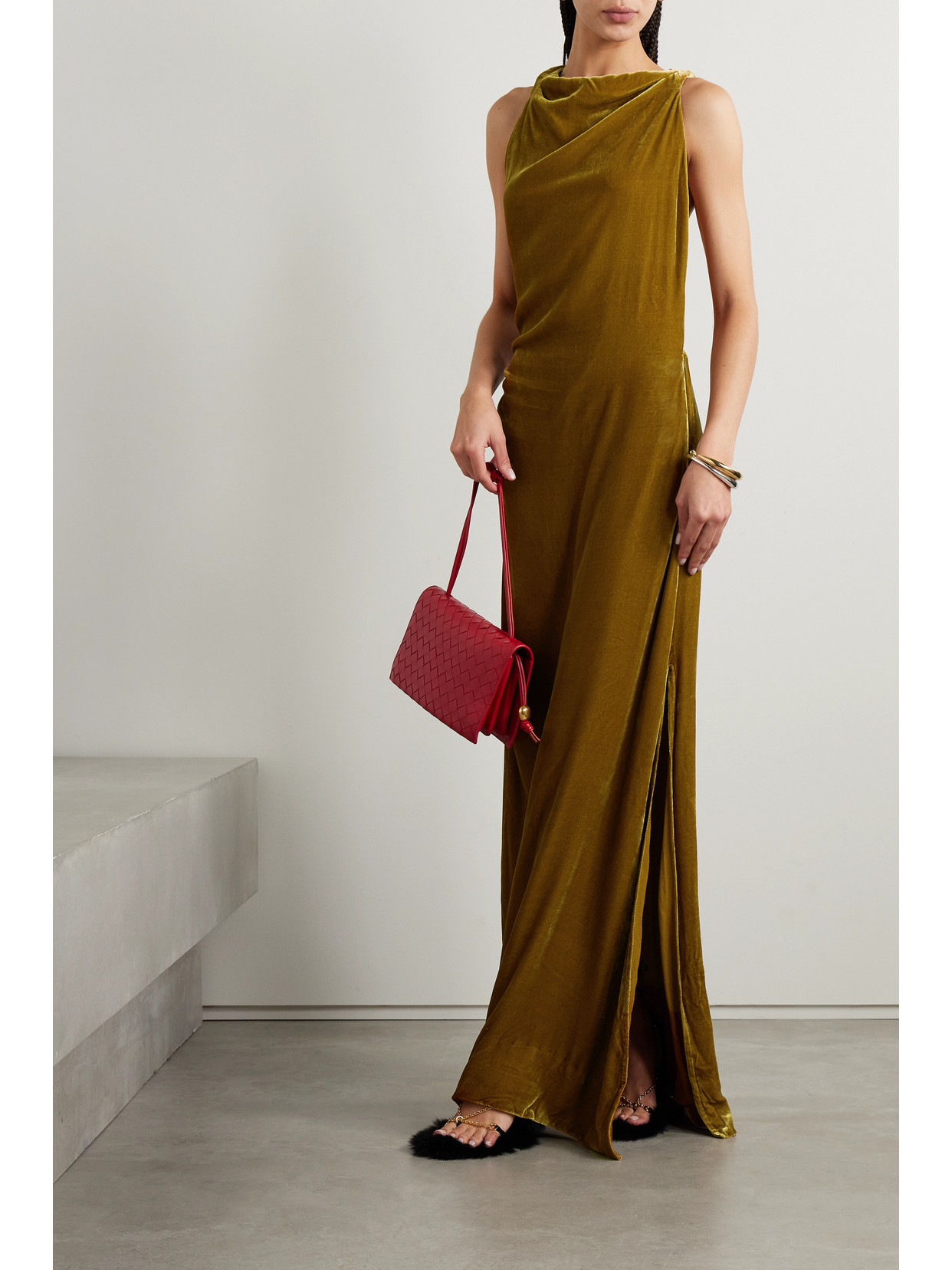 Shop Proenza Schouler Twisted Open-back Velvet Gown In Yellow