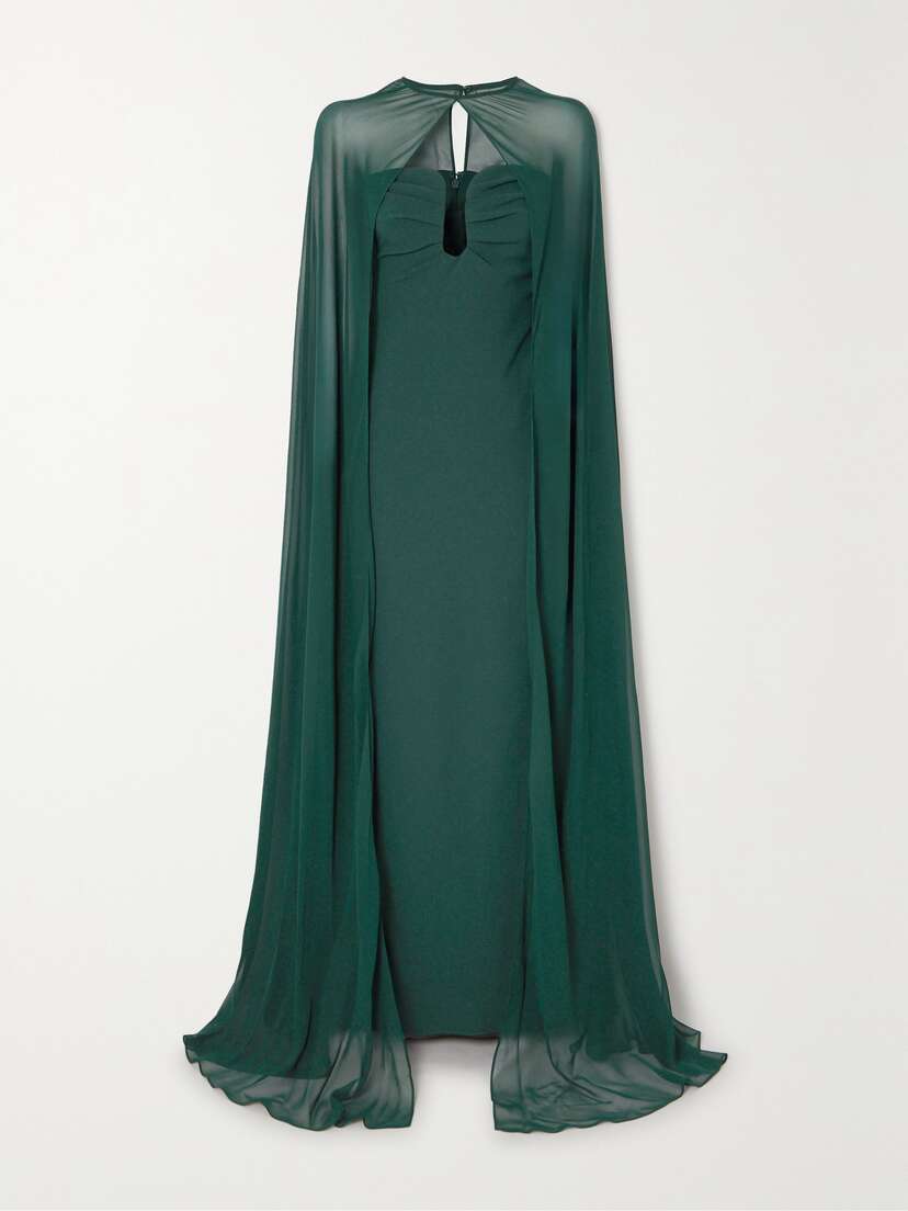 Roland Mouret Convertible Cape-effect Chiffon And Crepe Gown - UK 16
