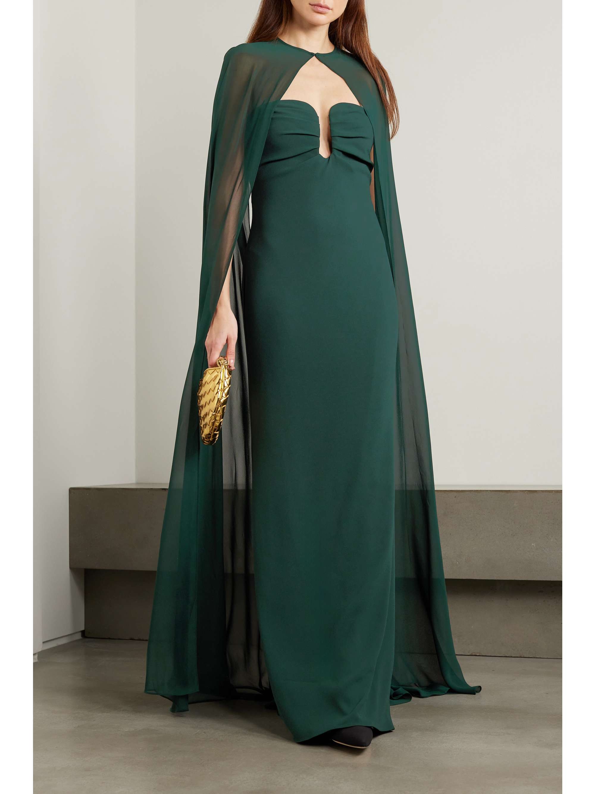 Cape-effect crepe gown