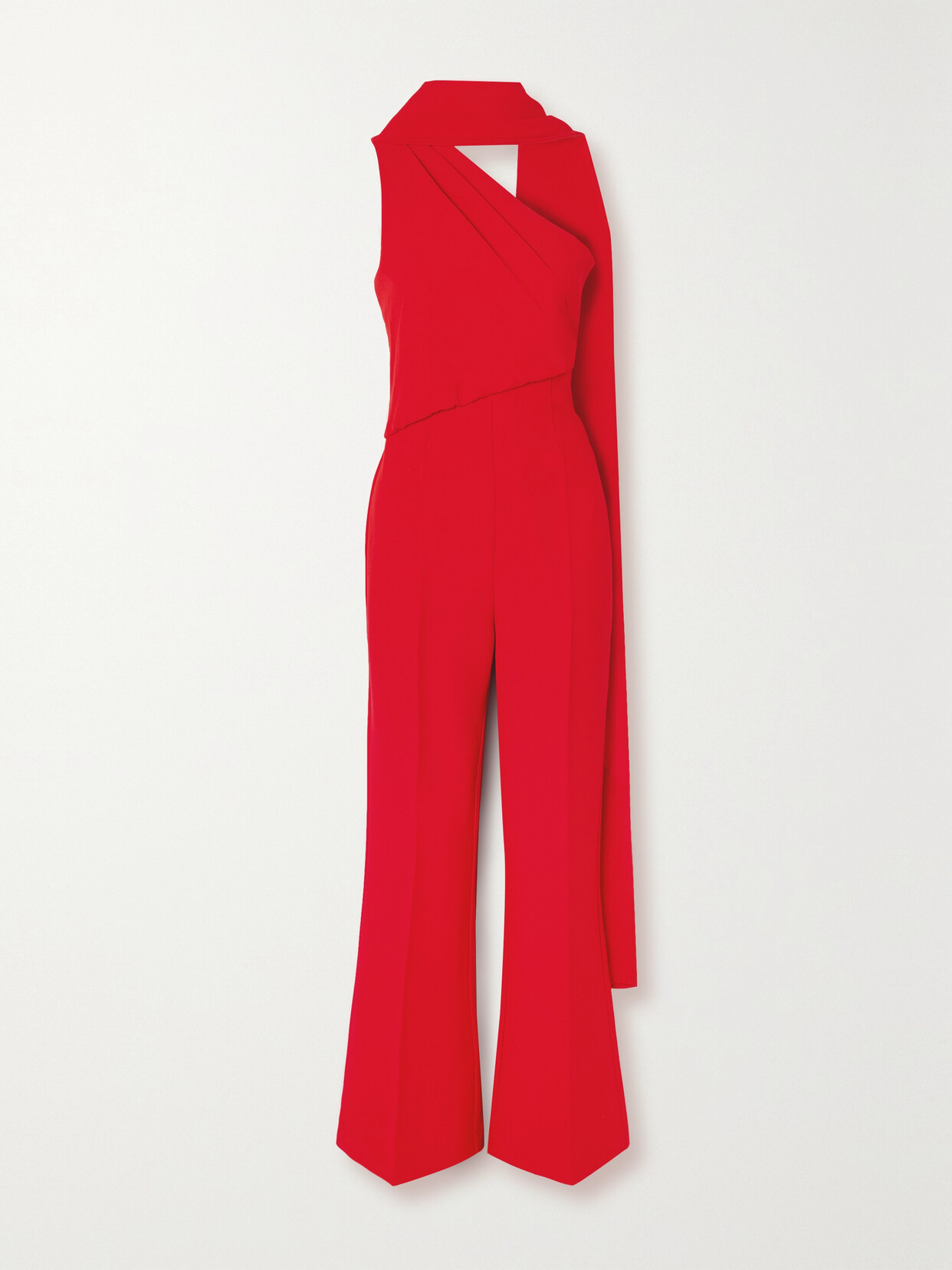 Shop Roland Mouret Scarf-detailed Asymmetric Crepe Jumpsuit In Red